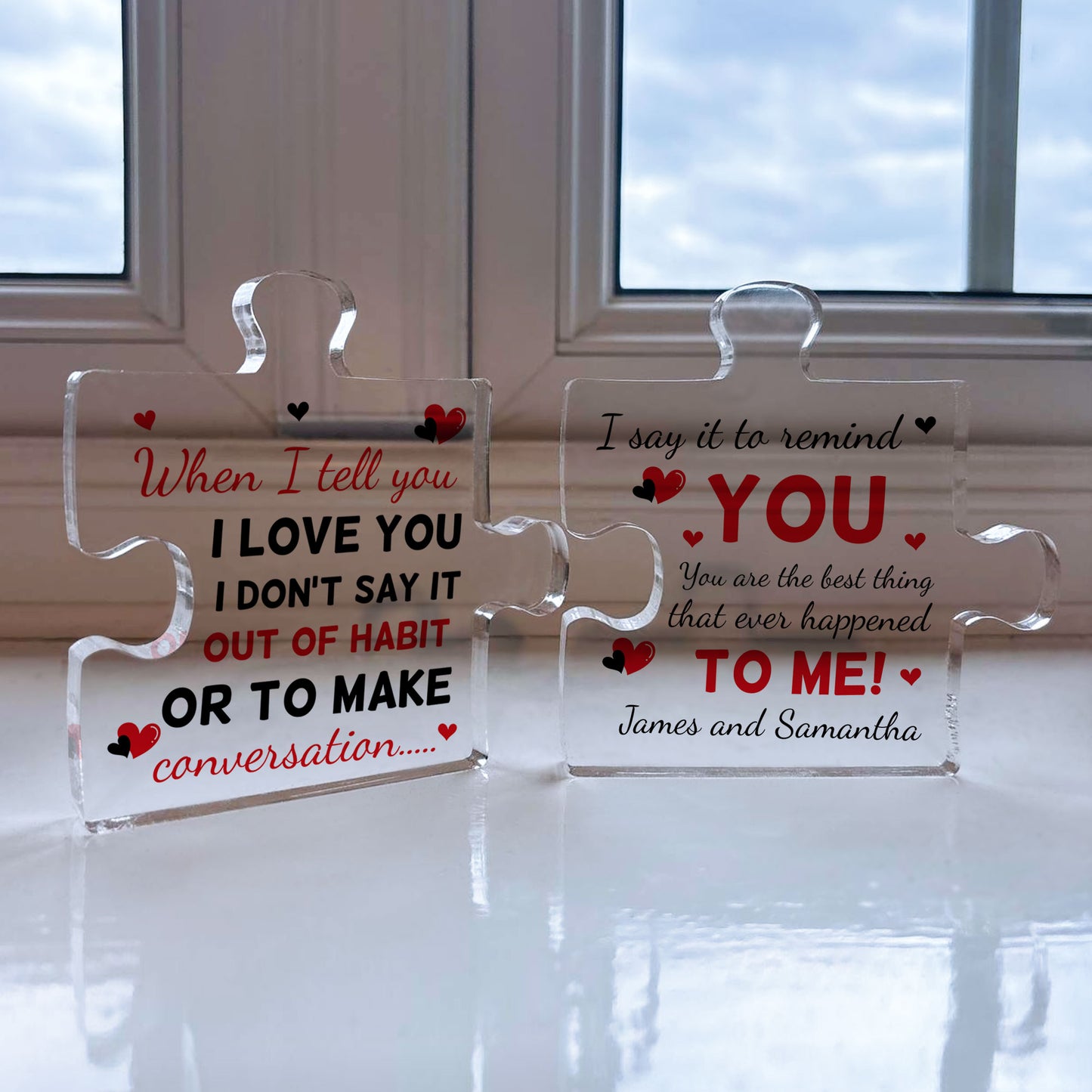 Personalised Couple Gift Puzzle Pieces Plaque Set Anniversary