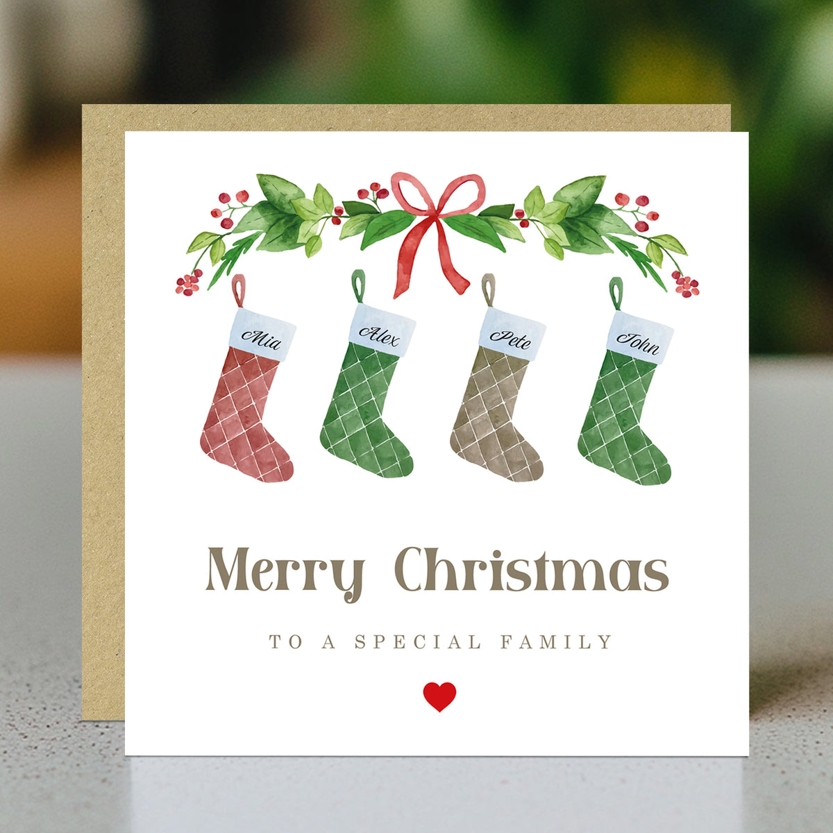 Family Christmas Card Personalised Family Card With Stockings