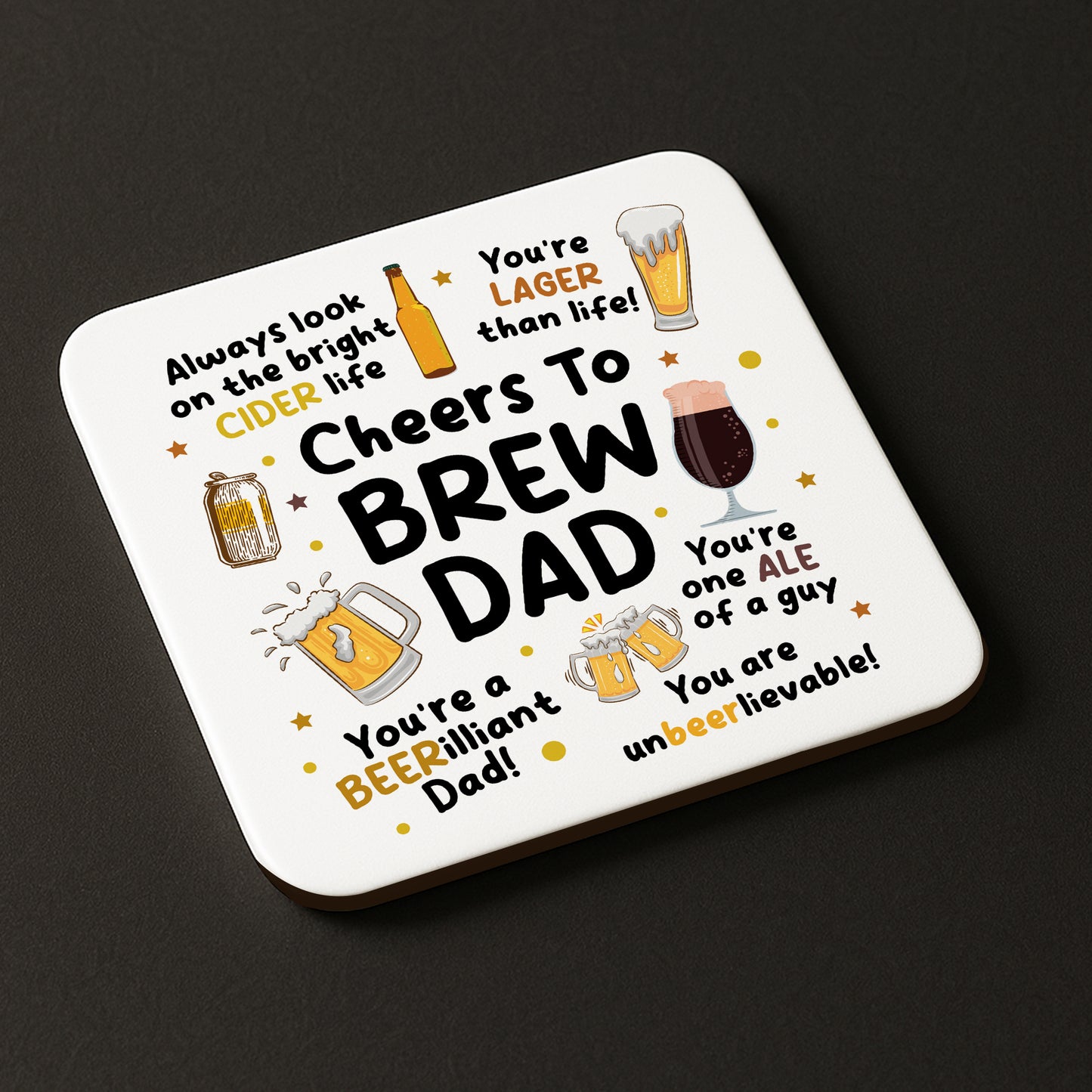 Funny Dad Gift Dad Coaster Cheers To Brew Dad Gift For Birthday