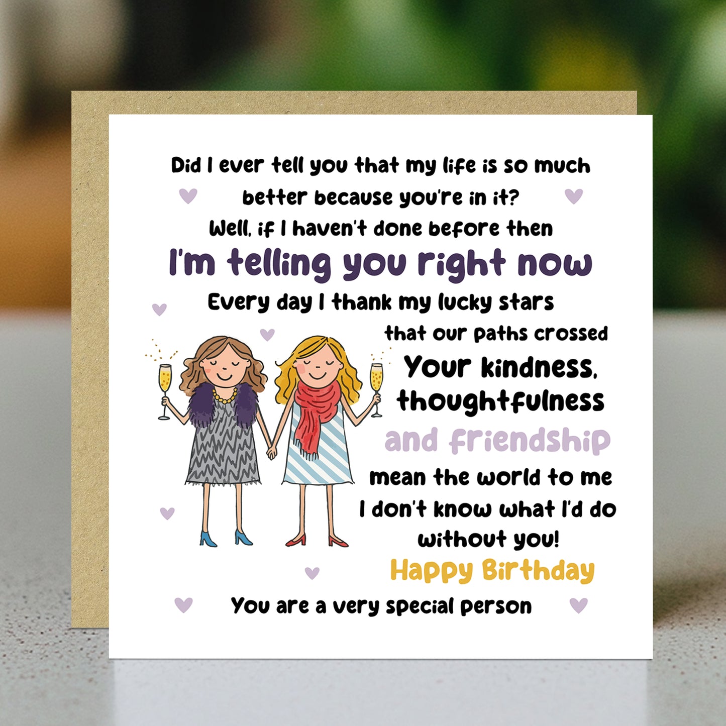 Card For Best Friend Birthday With Kraft Envelope Birthday Card