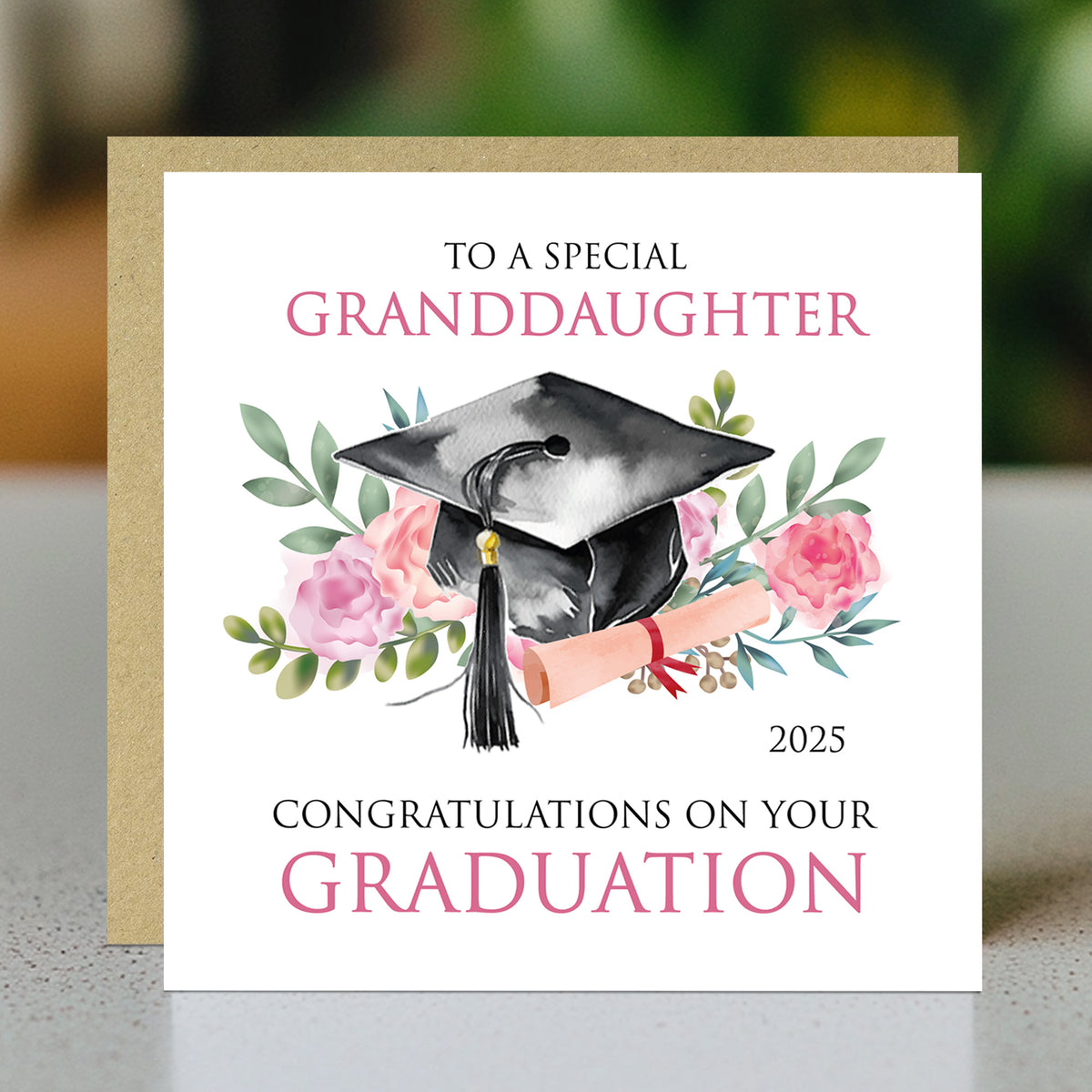 Personalised Graduation Card For Granddaughter Kraft Envelope