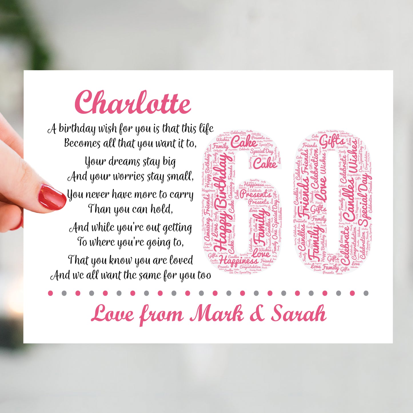 Personalised 60th Birthday Gift for Her Women Wife Mum Nan Nanny