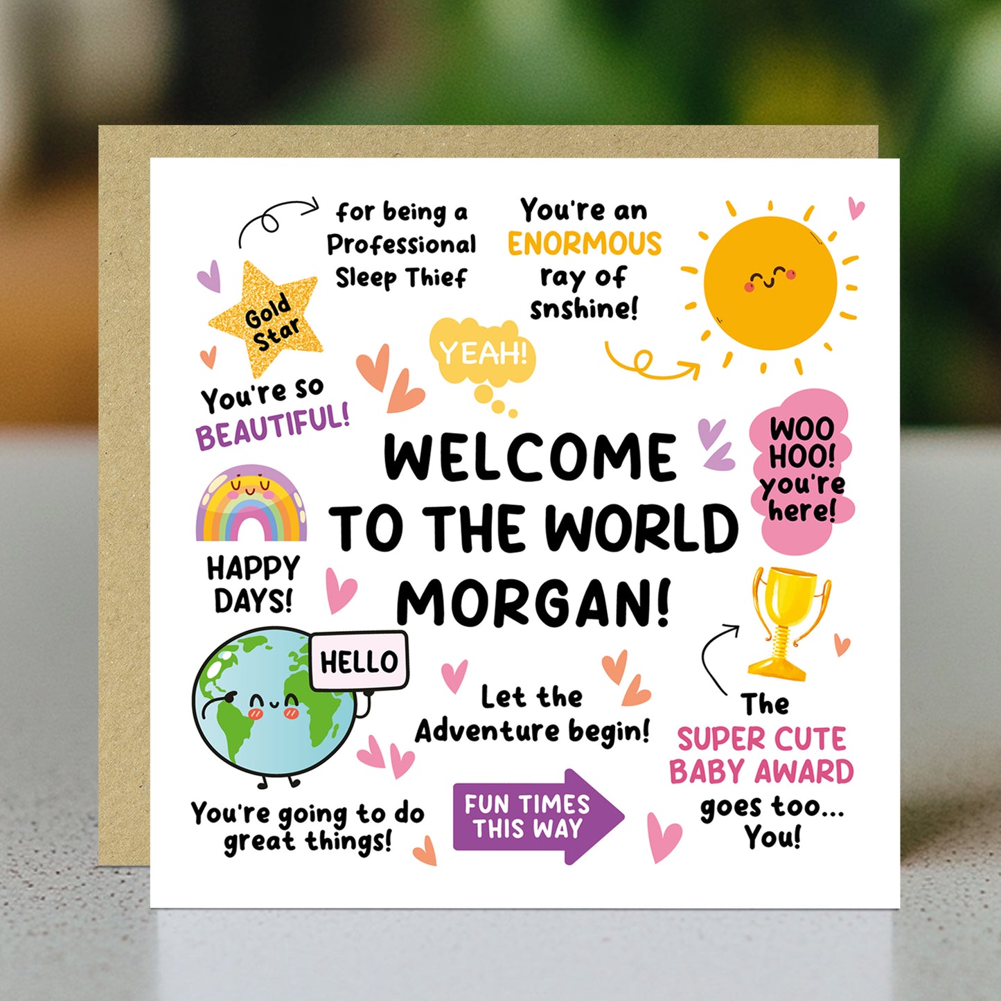 Personalised New Baby Card Baby Girl Welcome To The World Card