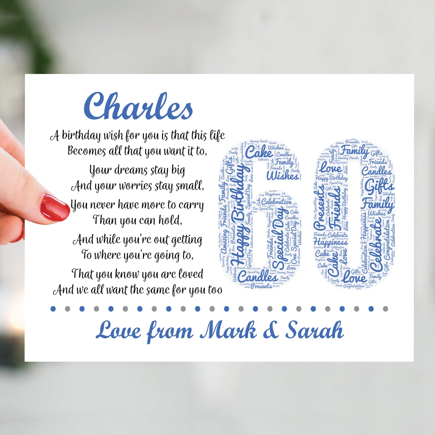 Personalised 60th Birthday Gift for Husband Dad A3 Framed Print