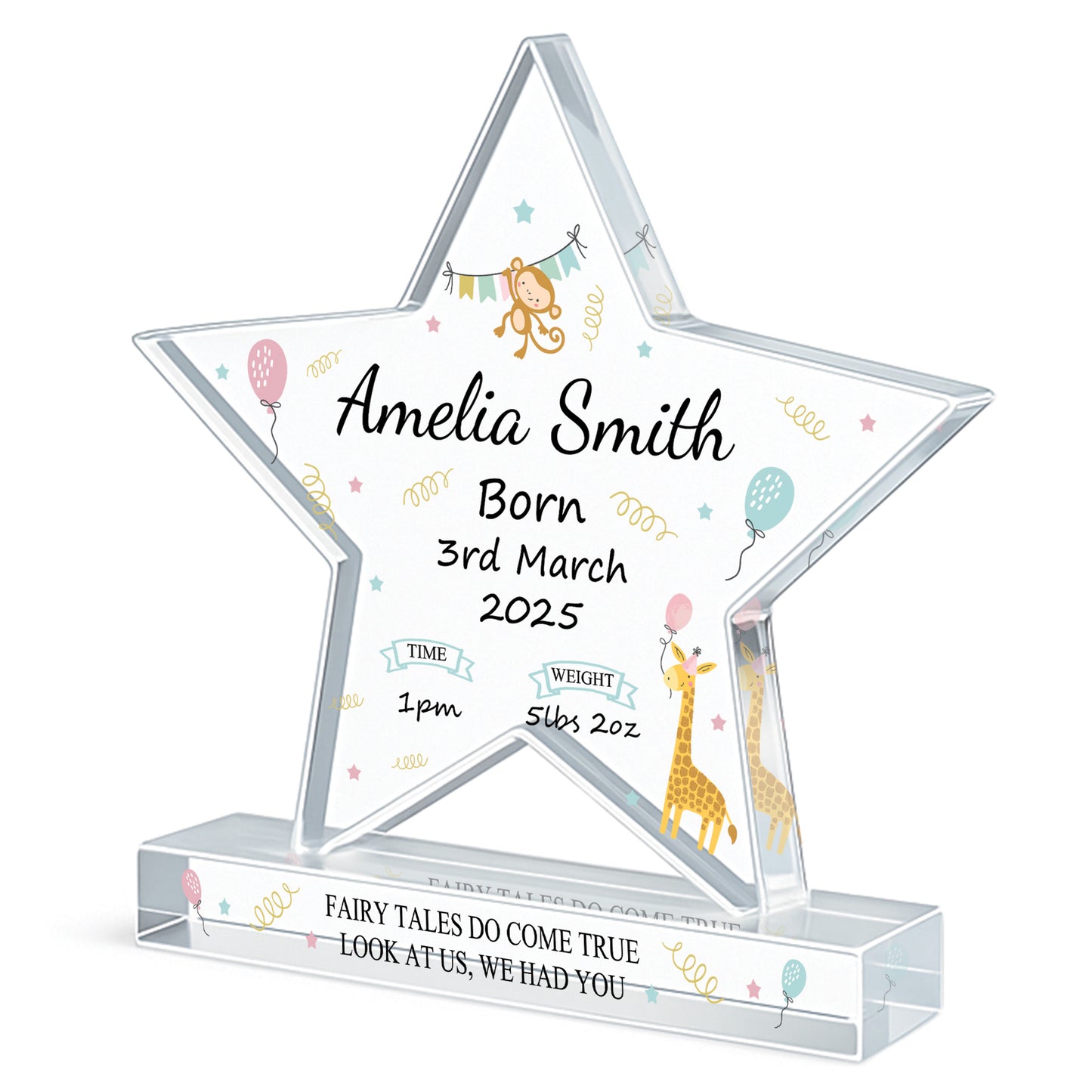 New Baby Personalised Gift Birth Details Gift Acrylic Star