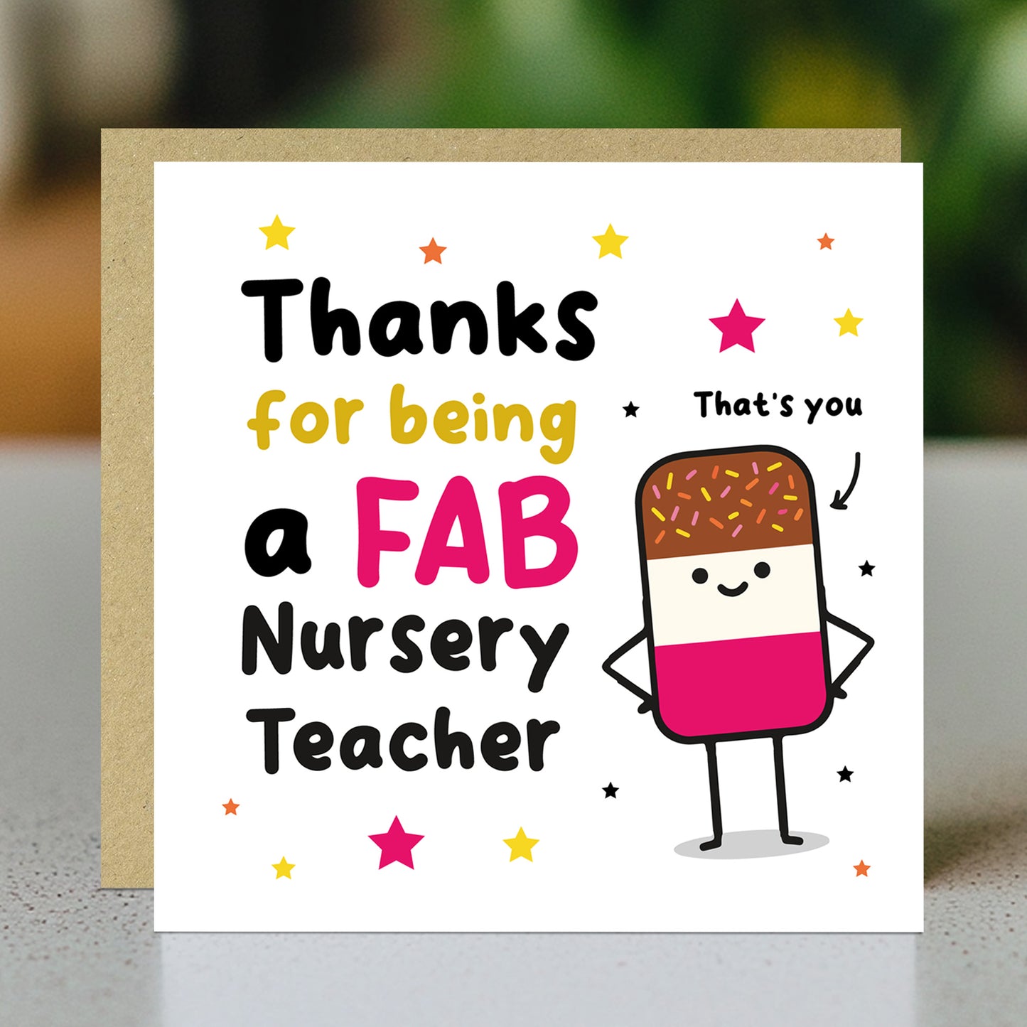 Nursery Teacher Thank You Card FAB TEACHER Card With Envelope