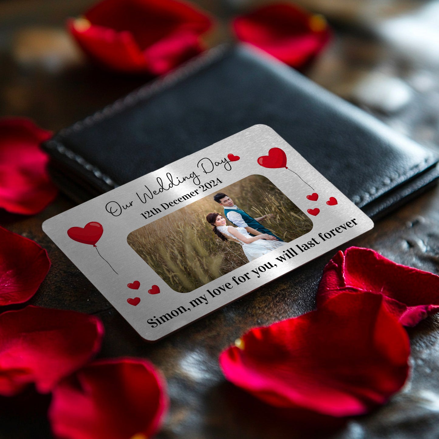 Our Wedding Day Gift Personalised Photo Metal Wallet Card Gift