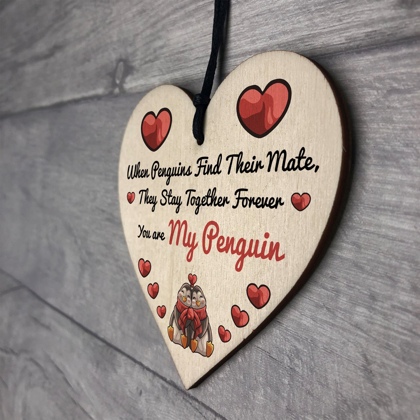 Valentines Gift For Him Her You Are My Penguin Wood Heart