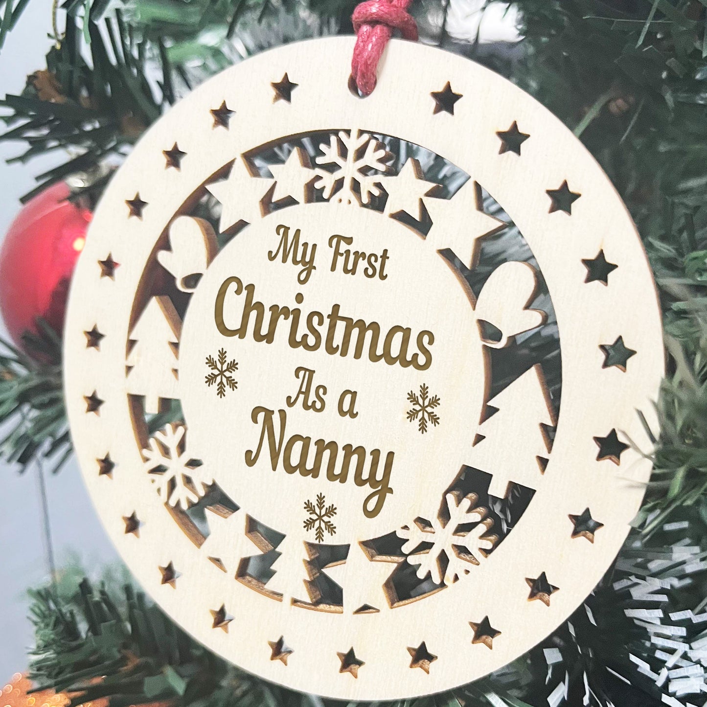 My First Christmas As A Nanny Wooden Hanging Bauble DecorationTh