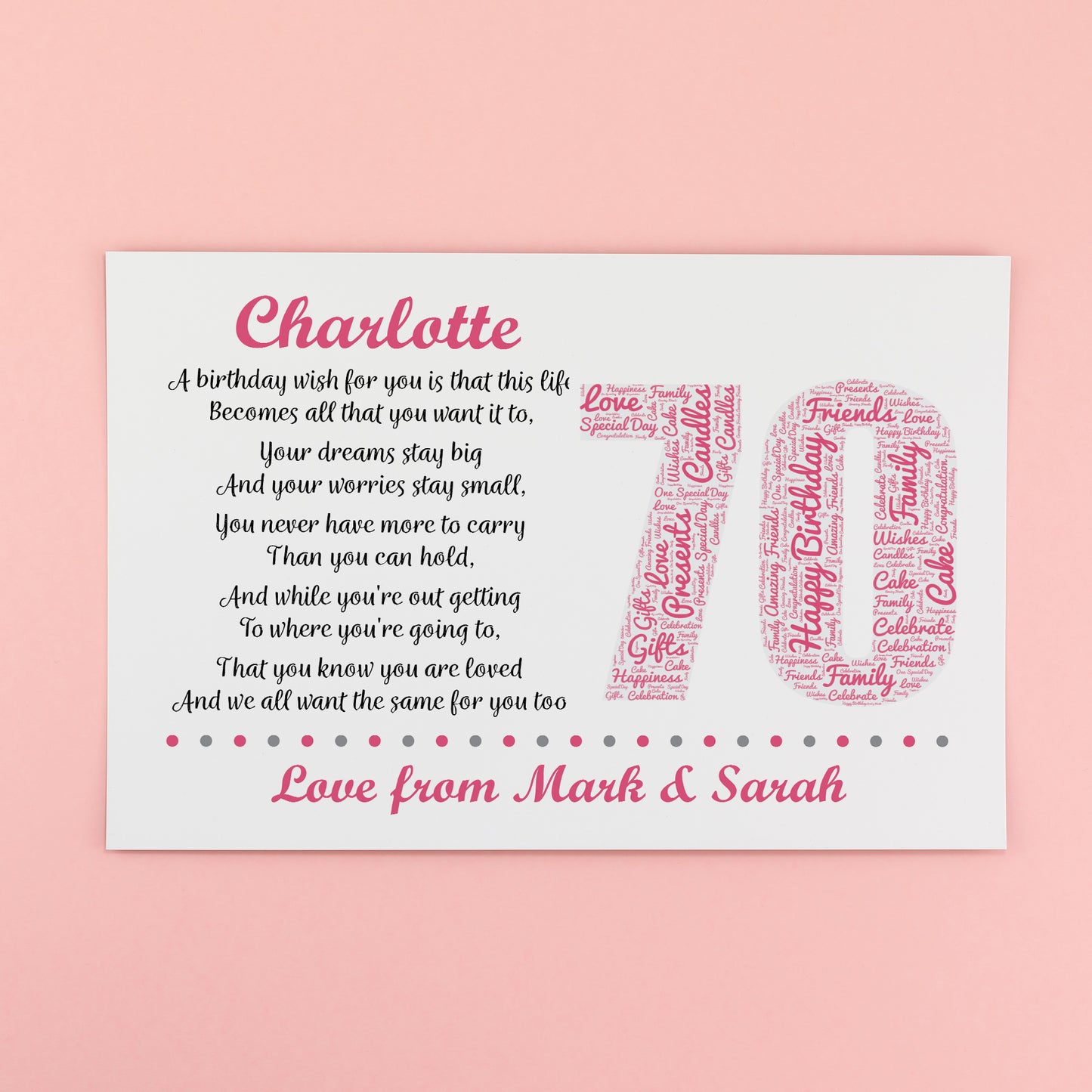 Personalised 70th Birthday Gifts for Her Women Wife Mum Nanny