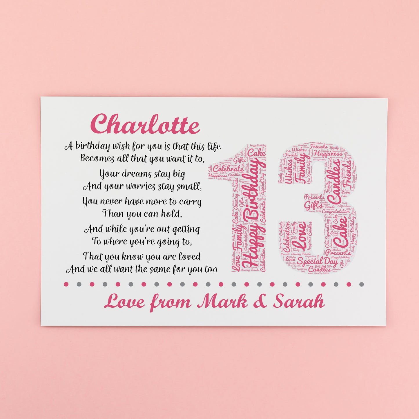 Personalised 13th Birthday Gifts for Her Women Daughter A3 Print