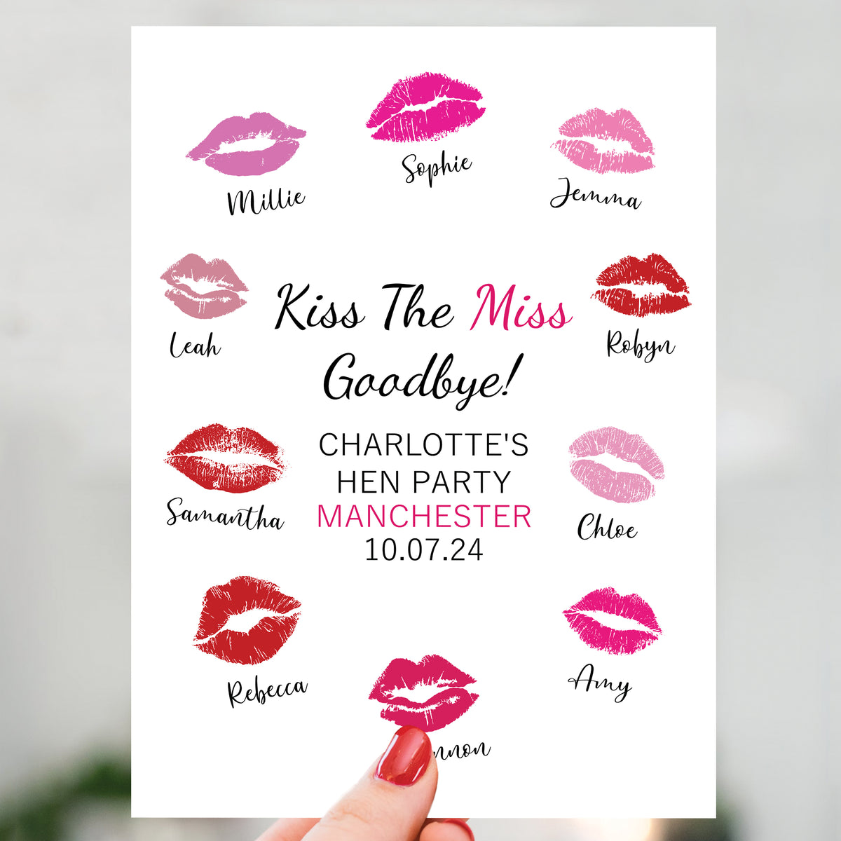 Kiss The Miss Goodbye A3 Black Framed Hen Party Print Keepsake