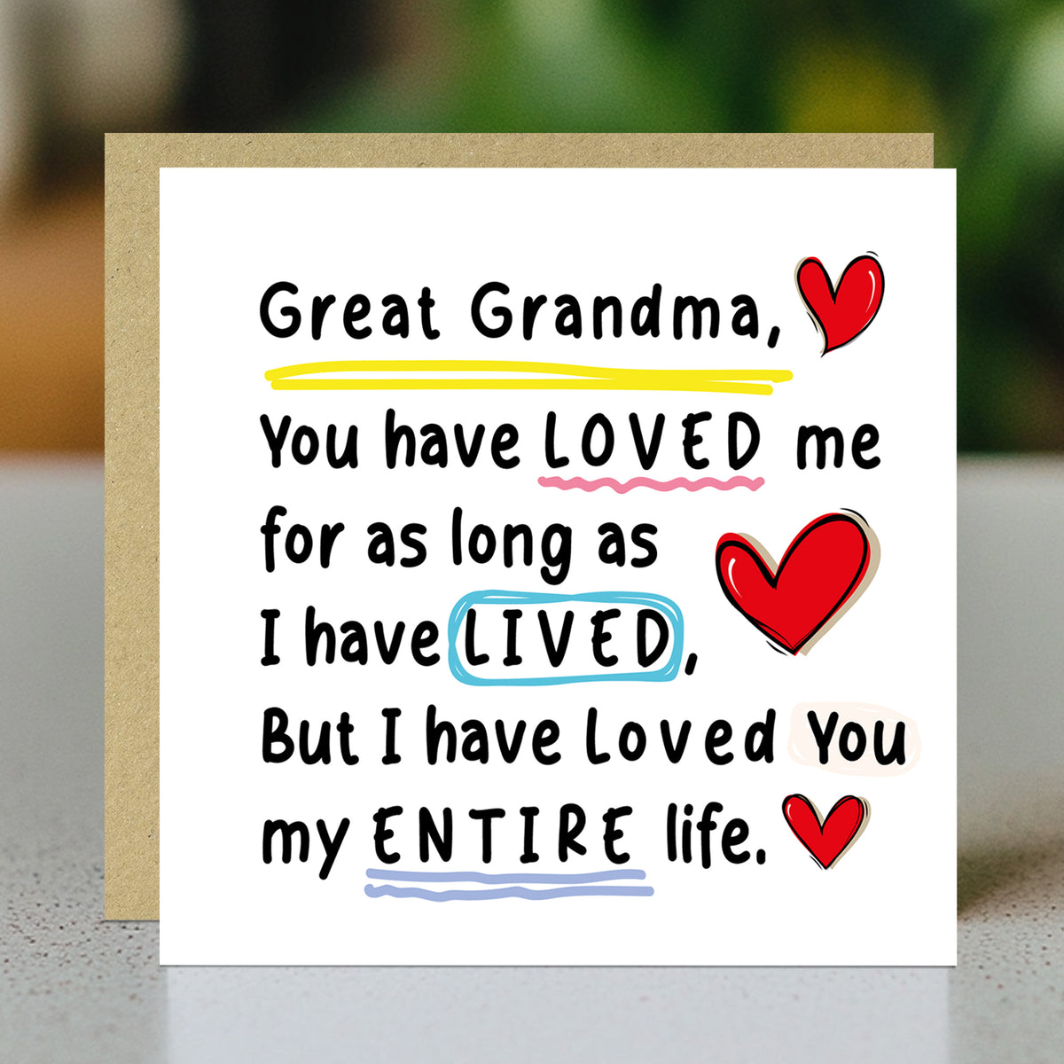 Card For Great Grandma With Kraft Envelope Included Great Grandm