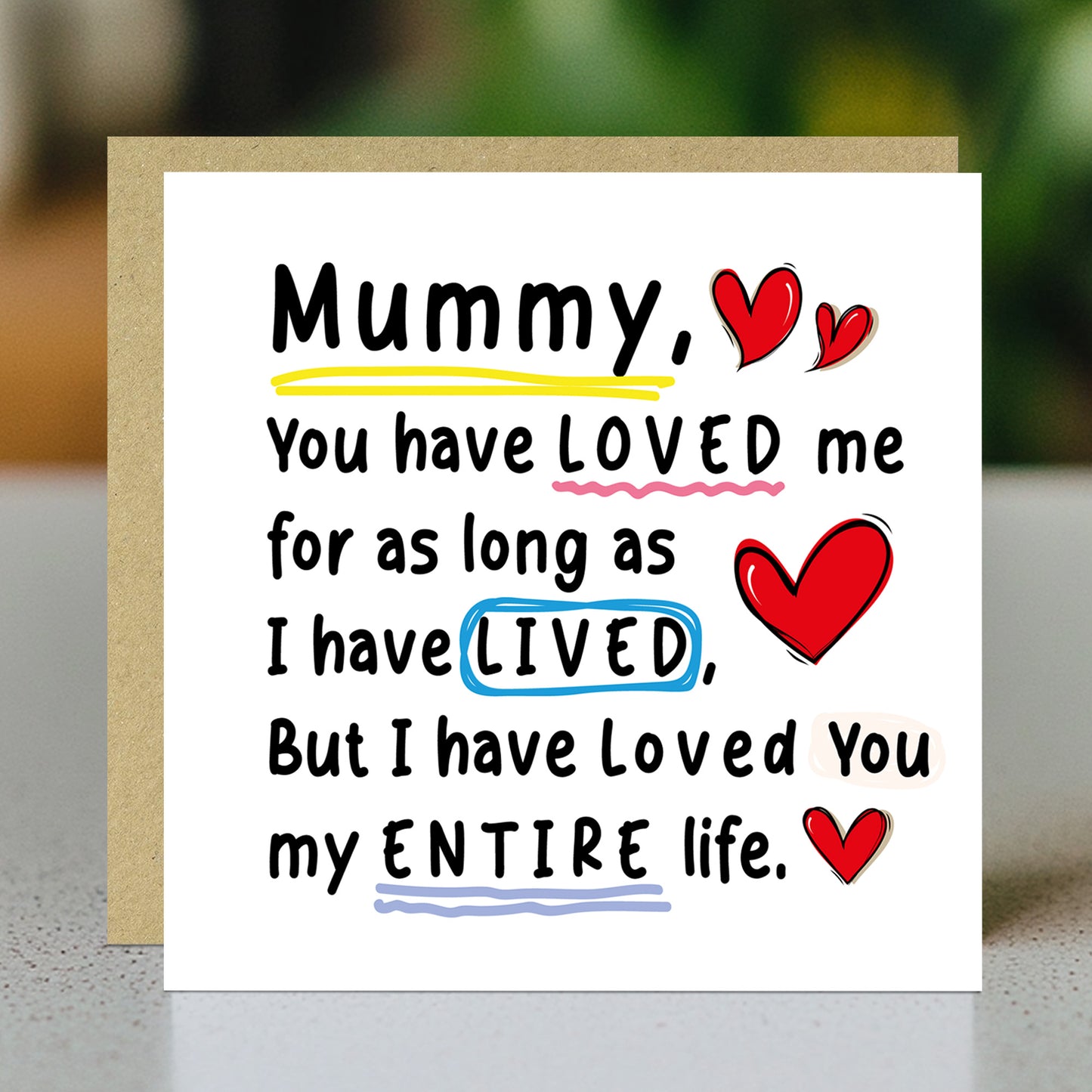 Card For Mummy With Kraft Envelope Mummy Birthday Card From Son