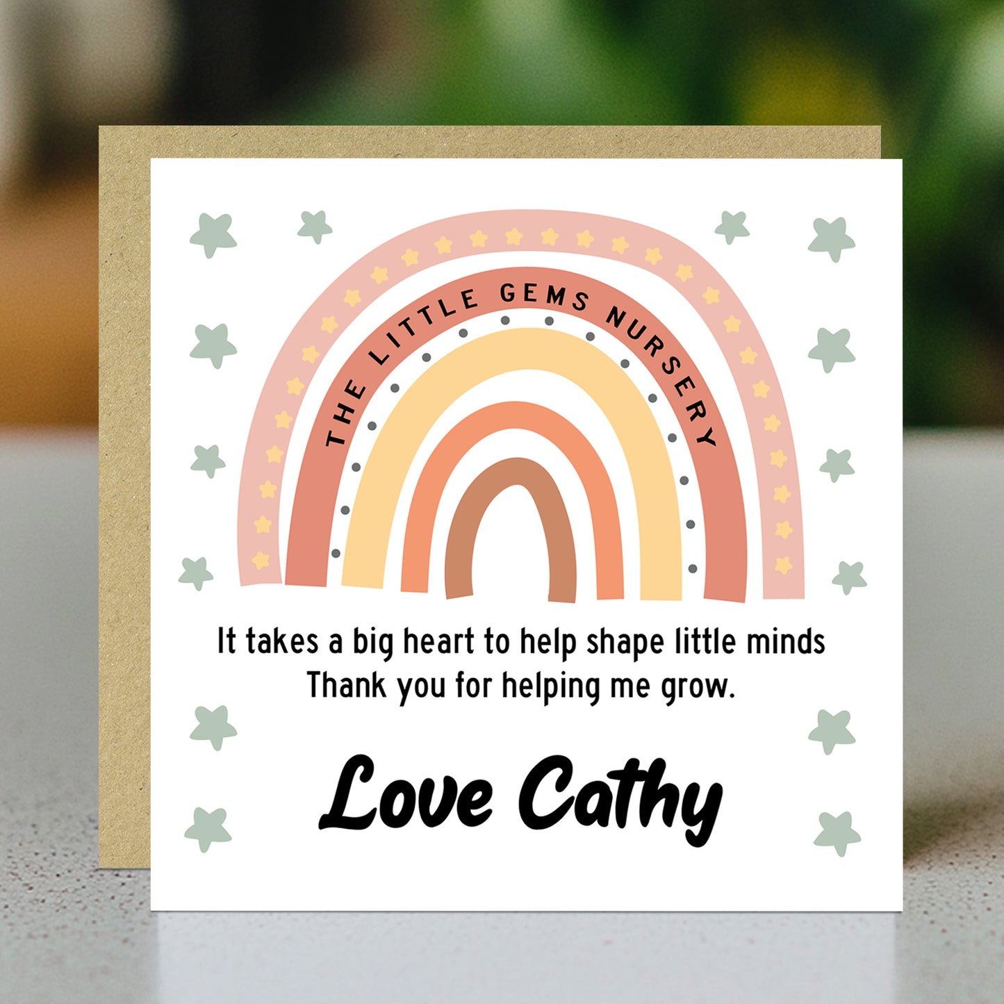 Personalised Cute Teacher Card With Kraft Envelope Rainbow