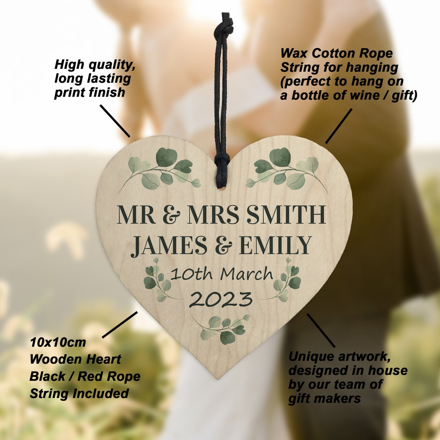 Personalised Wedding Gift Wood 7x5 Photo Frame Wood Heart