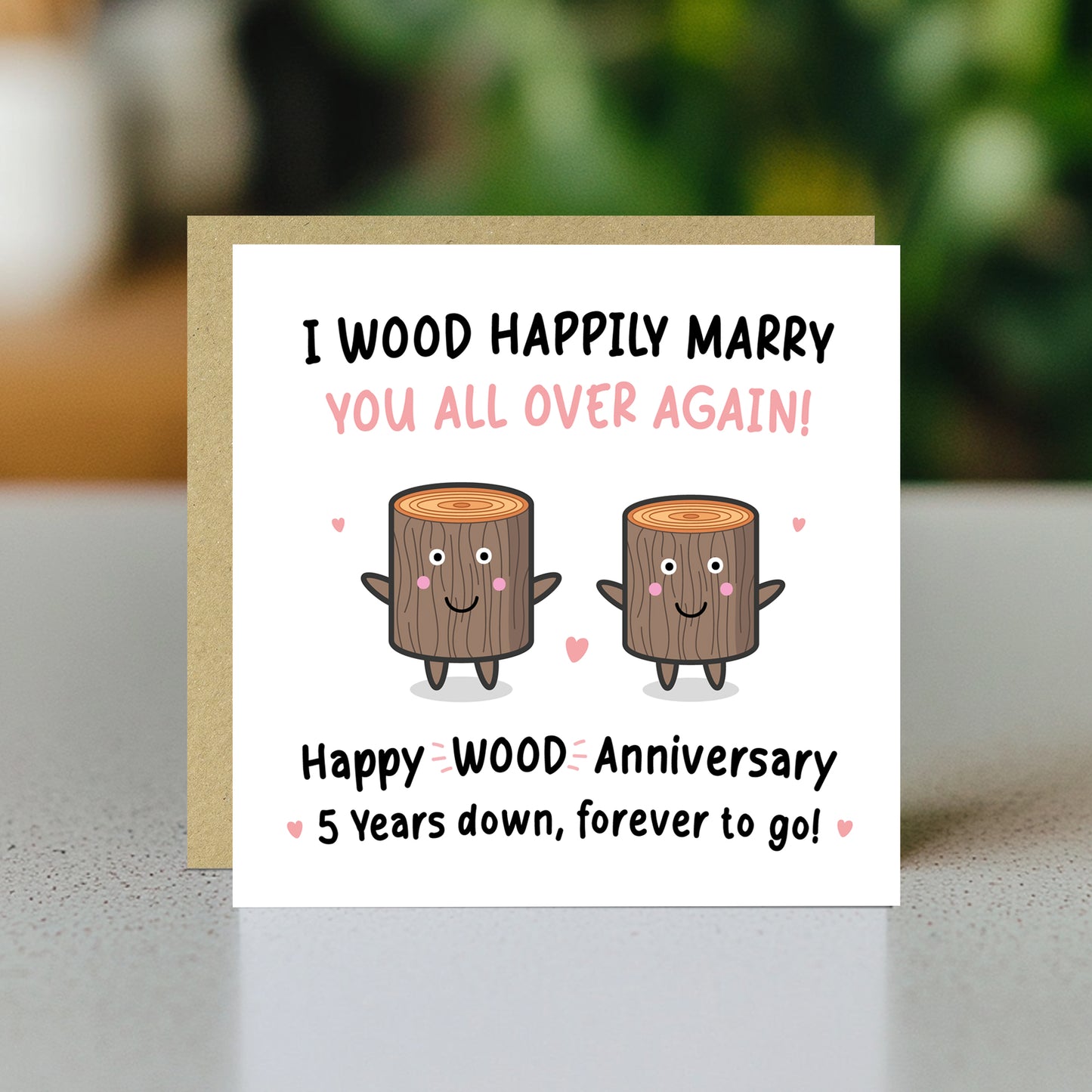 Funny Wood Anniversary Card For Husband Wife 5th Anniversary Car