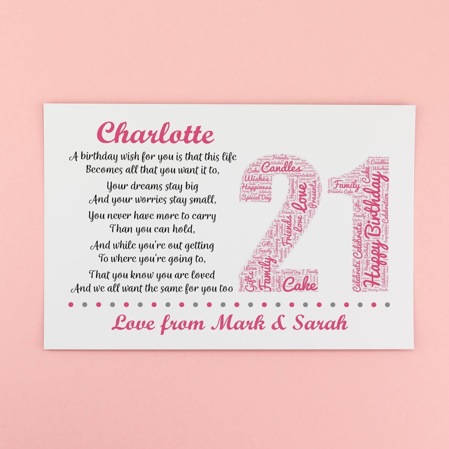 Personalised 21st Birthday Gifts for Her Girls Daughter A3 Print