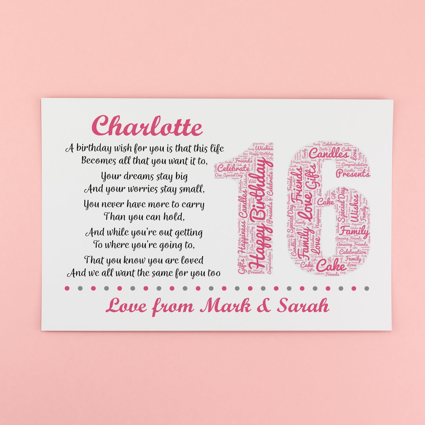 Personalised 16th Birthday Gifts for Her Girls Daughter A3 Print