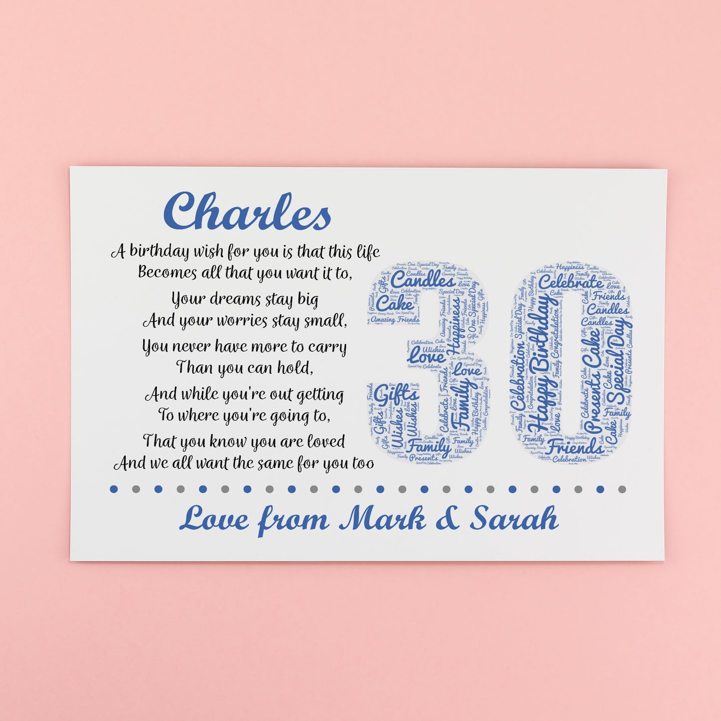 Personalised 30th Birthday Gift for Him Men Son Brother A3 Print