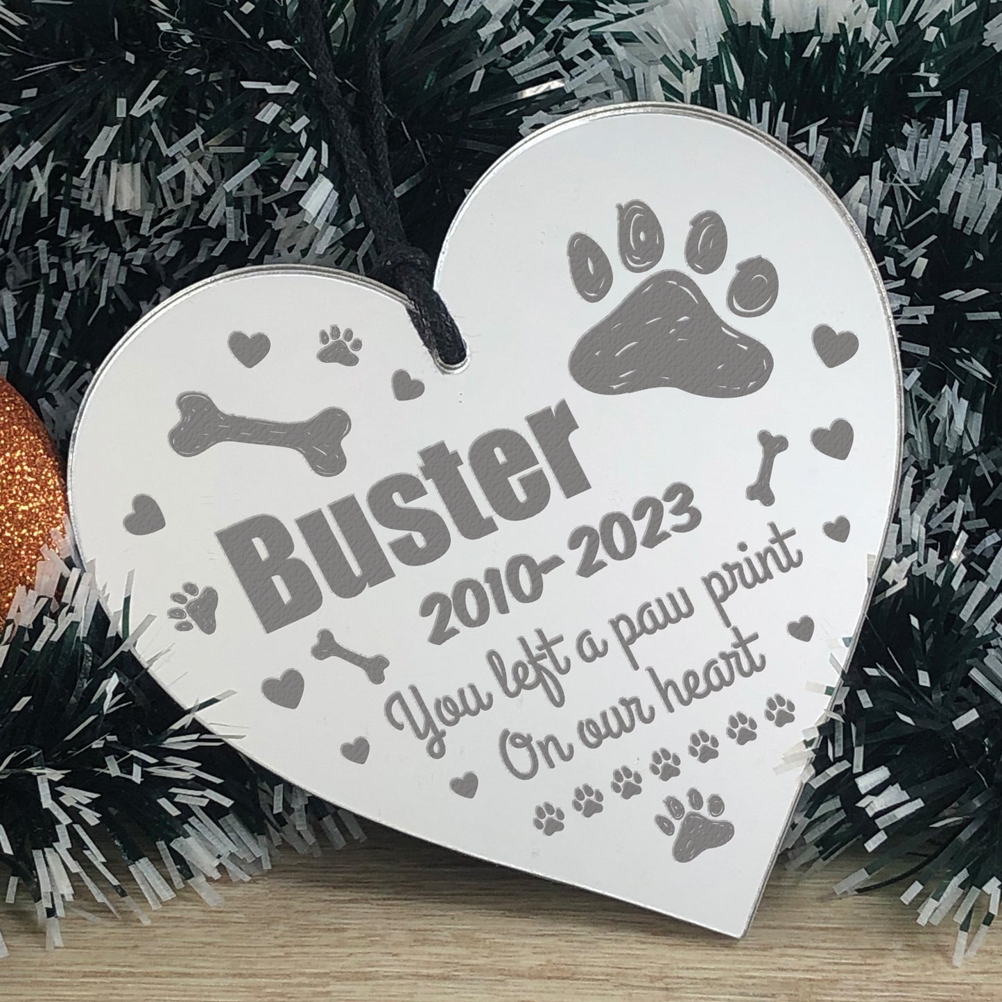 Personalised Pet Memorial Christmas Tree Bauble Decoration Heart