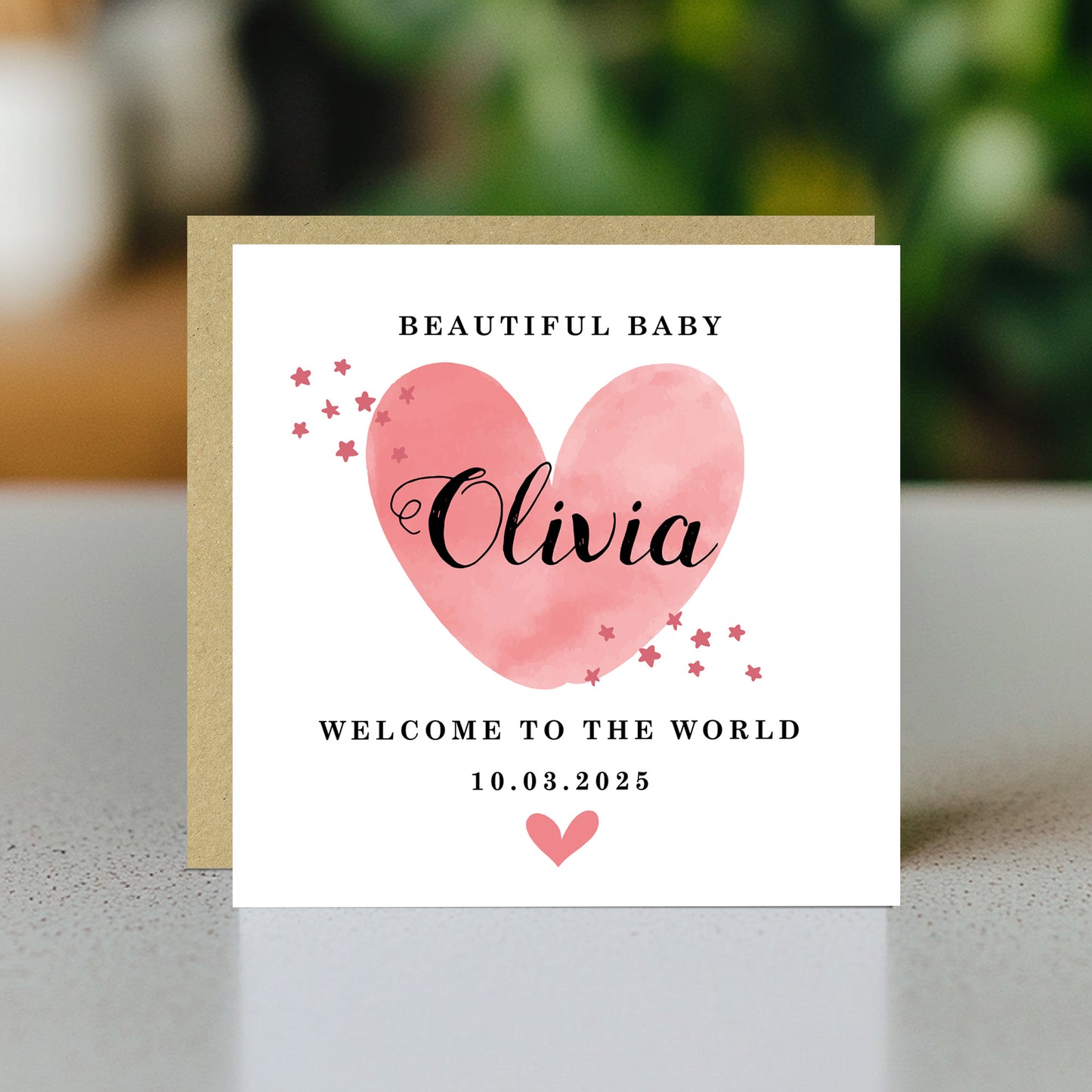 Personalised New Baby Card Watercolour Welcome to the World Card
