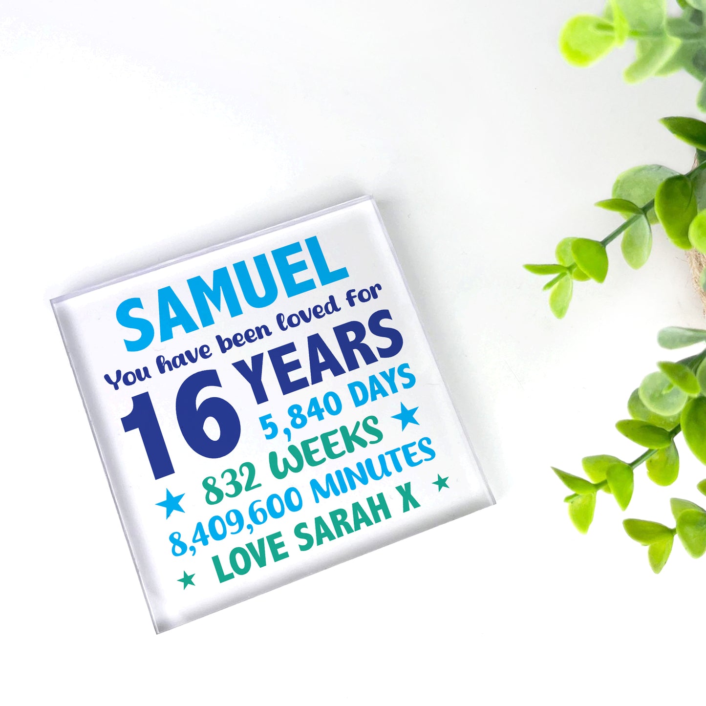 PERSONALISED 16th Birthday Gifts For Him Son Dad Brother Block