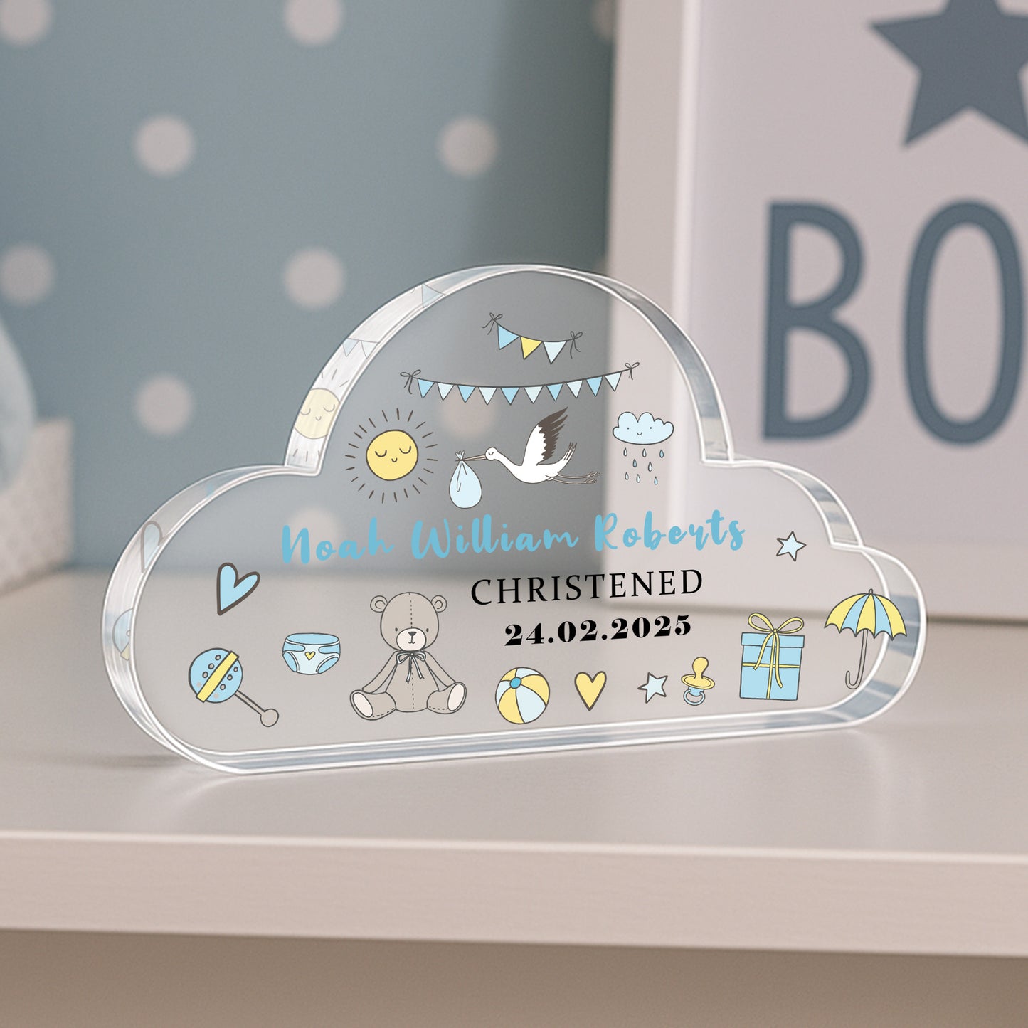 Personalised Christening Gift For Baby Boy, Cloud Baby Plaque