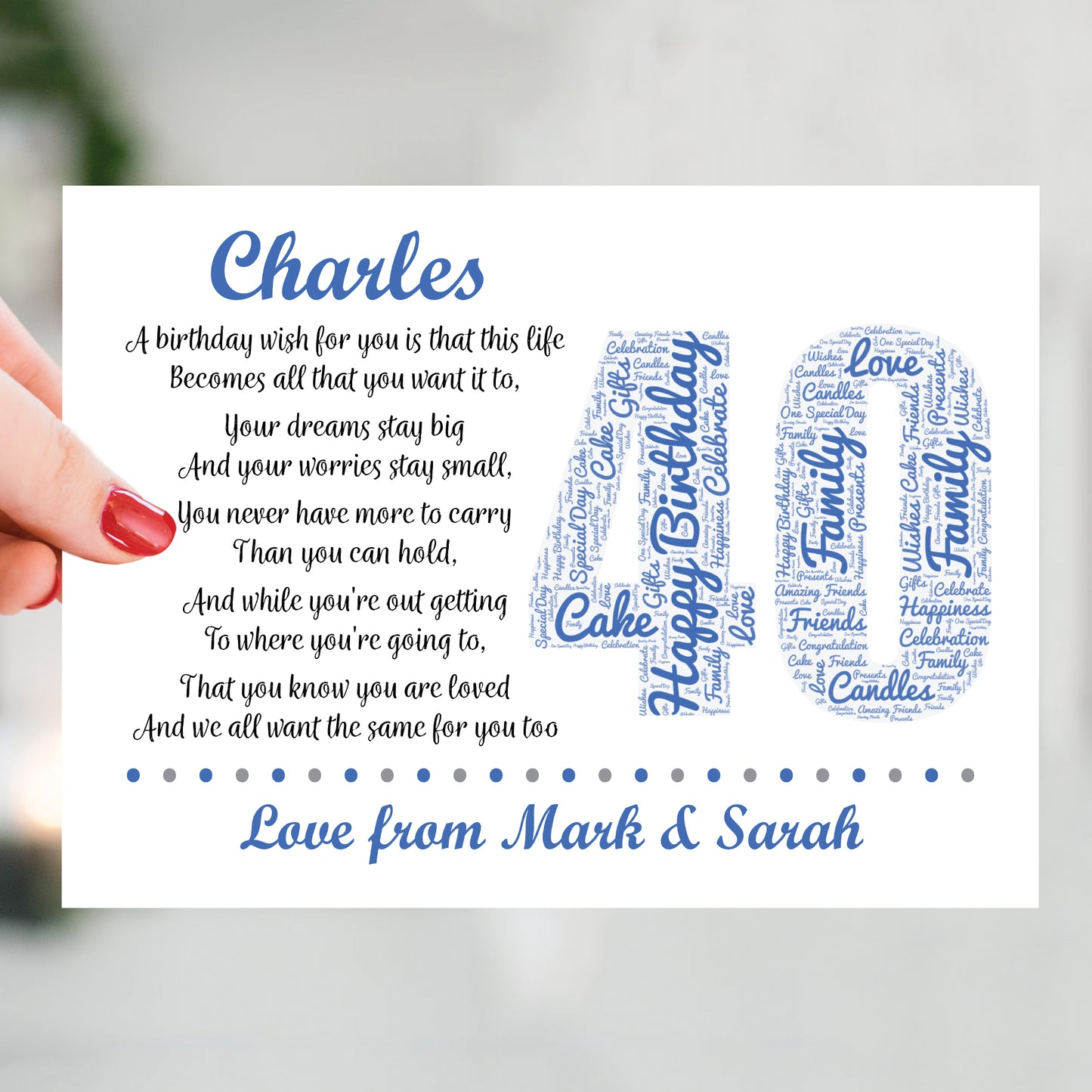 Personalised 40th Birthday Gifts for Him Men Dad A3 Framed Print