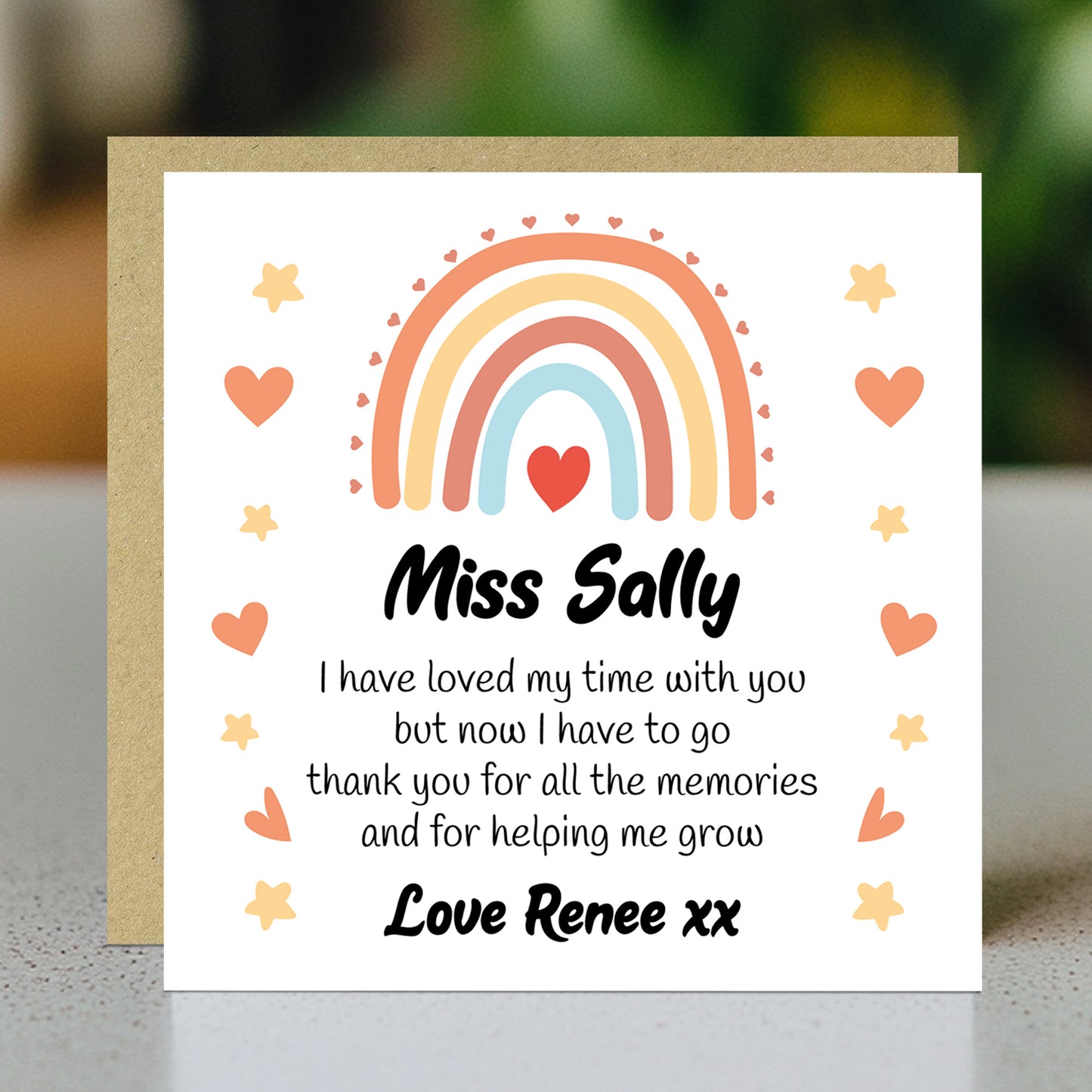 Cute Teacher Card With Kraft Envelope Rainbow Thank You Cards