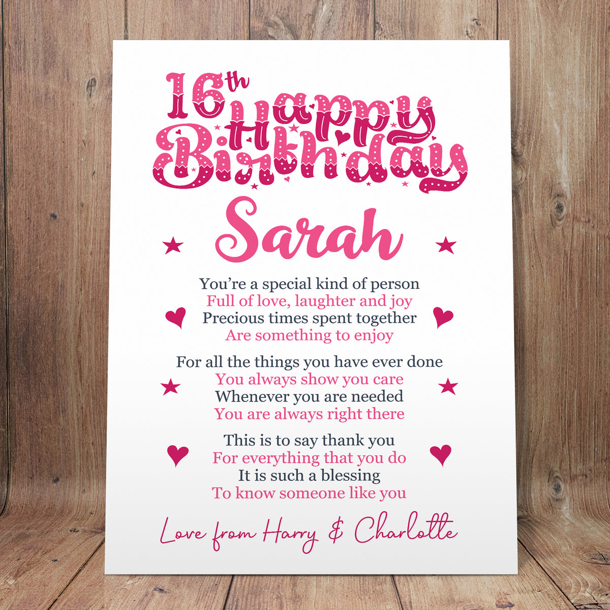 PERSONALISED 16th Birthday Gifts For Her Gift For Daughter A3