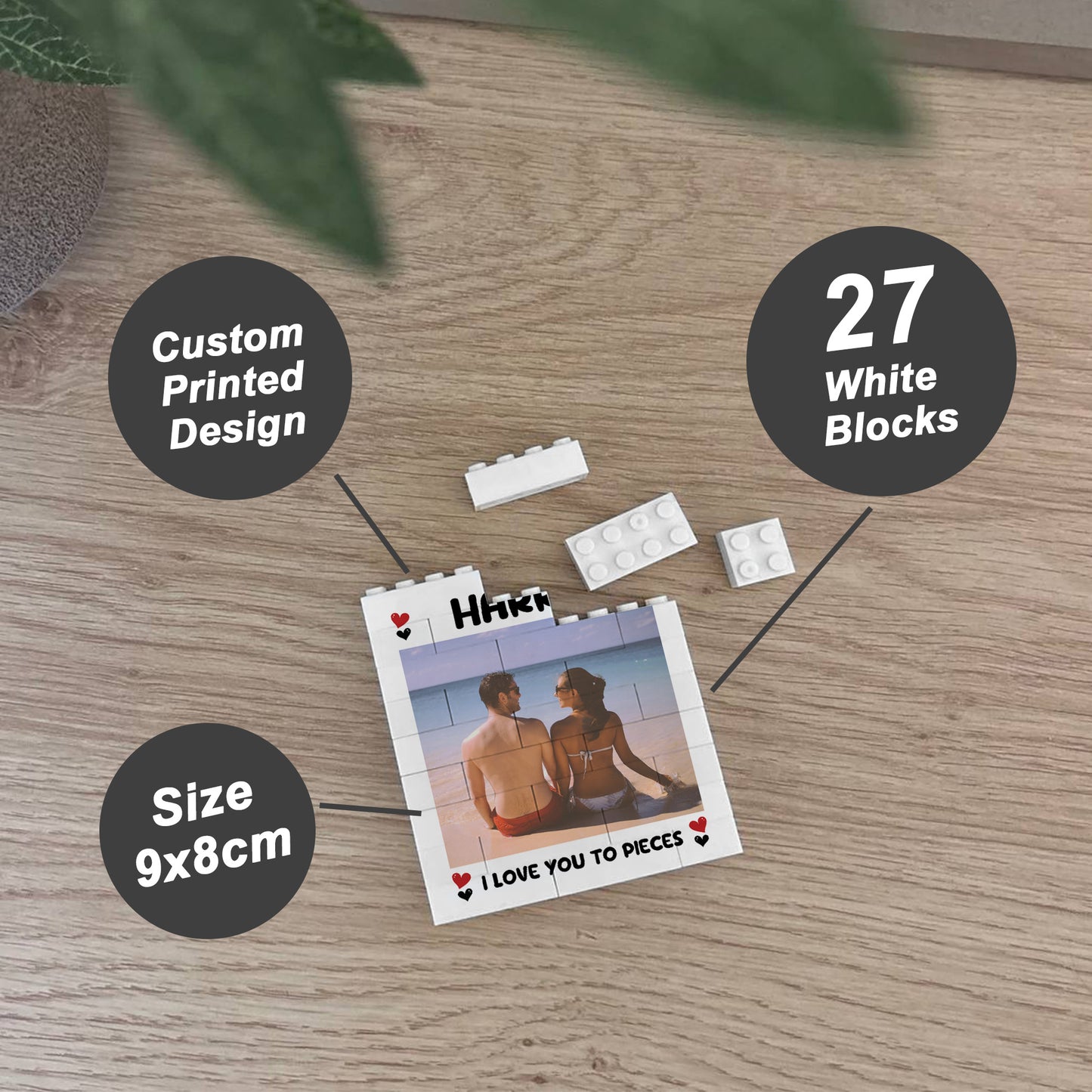 Personalised Love You To Pieces Photo Block Gift for Boyfriend