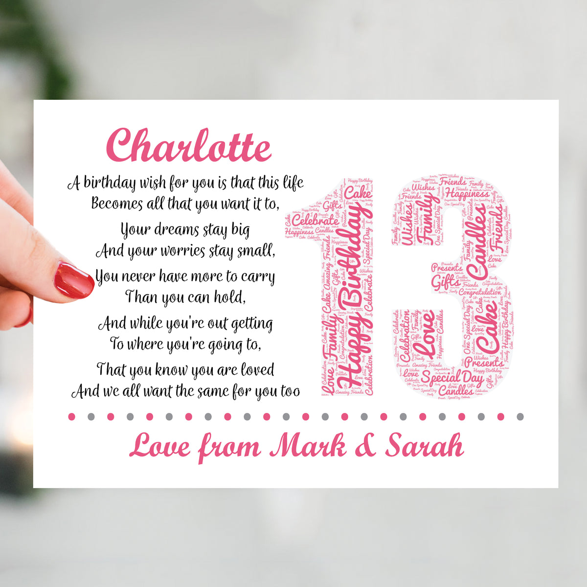 Personalised 13th Birthday Gift for Her Daughter A3 Framed Print