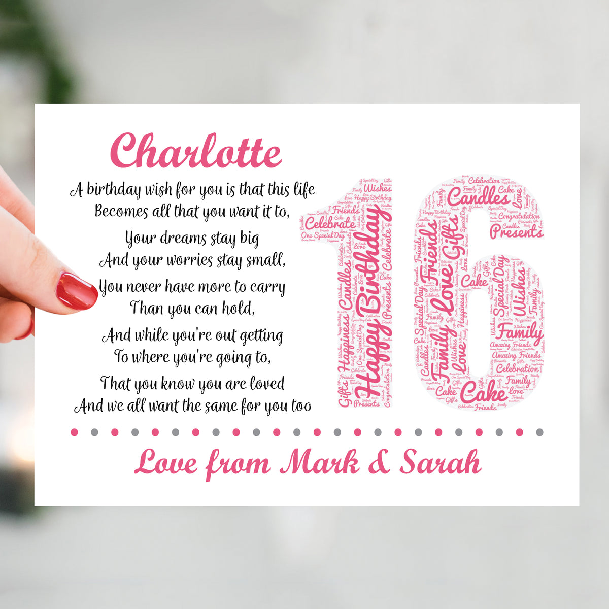 Personalised 16th Birthday Gift for Her Daughter A3 Framed Print