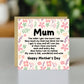Happy Mothers Day Card, Floral Design, Poem Card For Mum