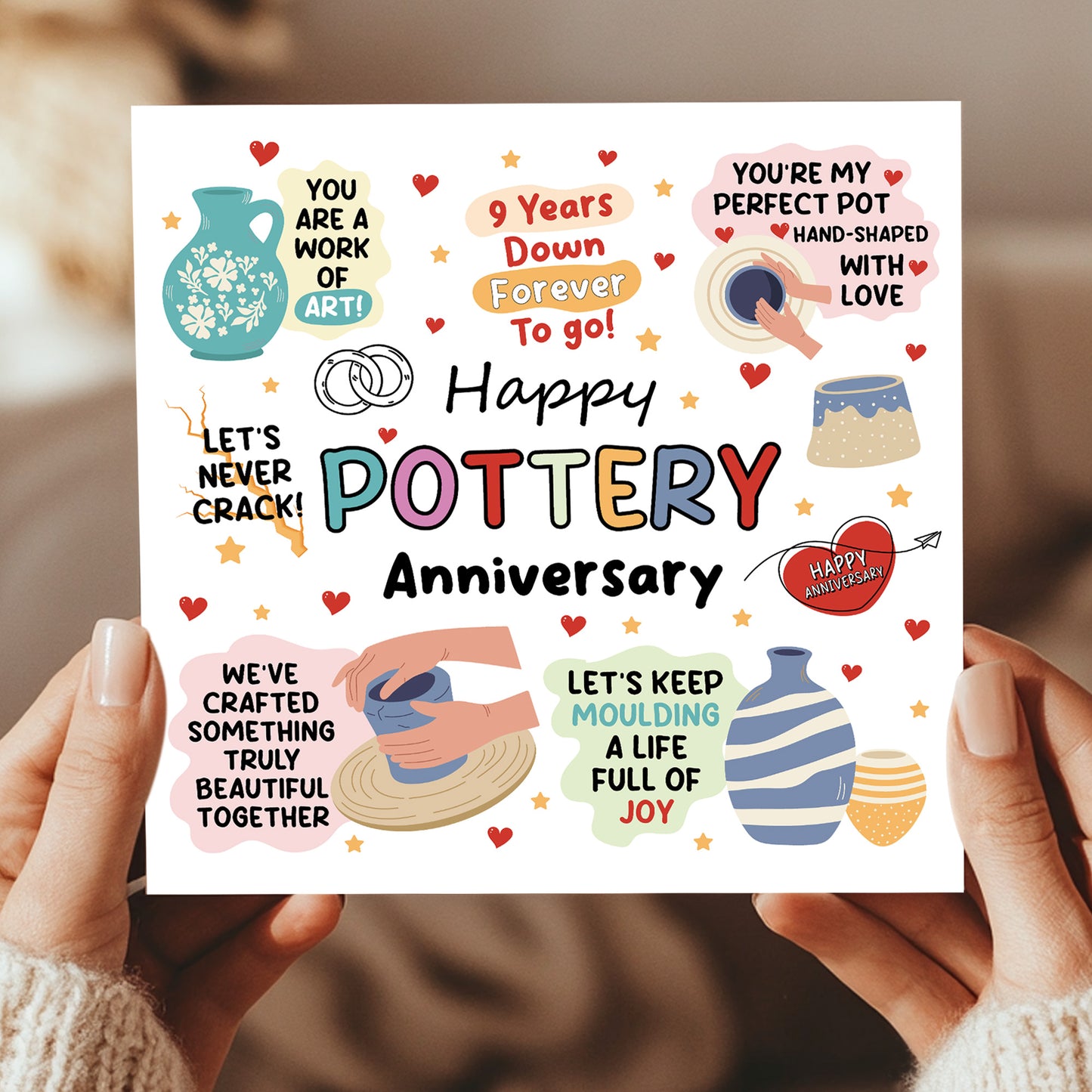 9th Pottery Anniversary Gift Set For Husband Wife Pot and Card