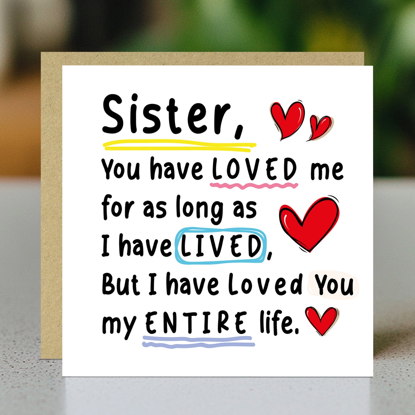 Birthday Card For Sister With Kraft Envelope Thank You Card