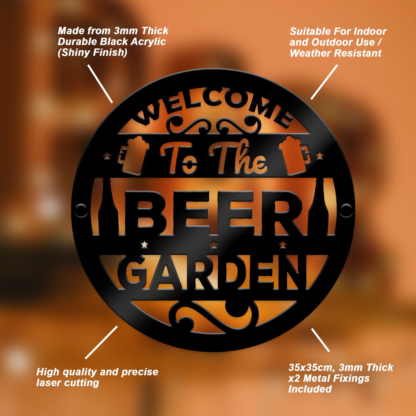 Beer Garden Welcome Signs For Outside Home Bar Pub 35x35cm