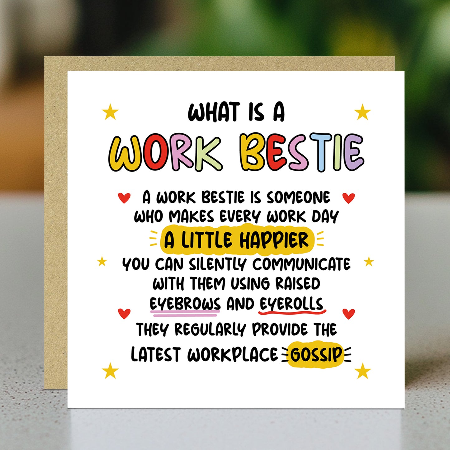 Birthday Card For Bestie WORK BESTIE Card With Kraft Envelope