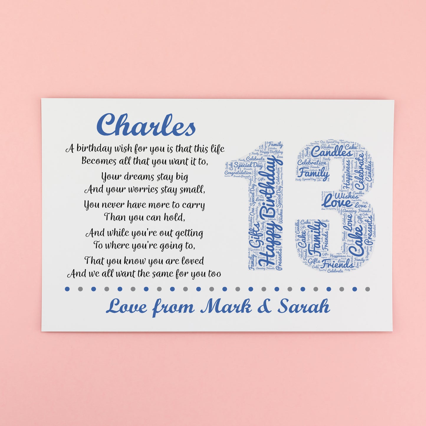 Personalised 13th Birthday Gift for Him Men Son Brother A3 Print