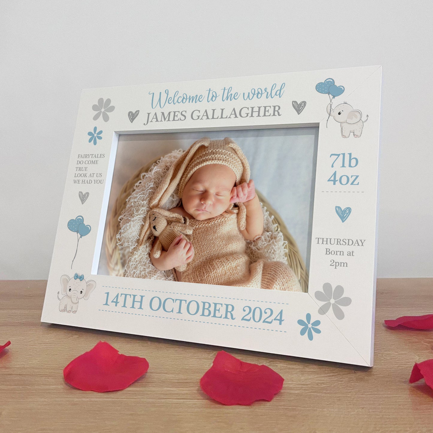 Personalised Newborn Baby 7x5 White Photo Frame Birth Details