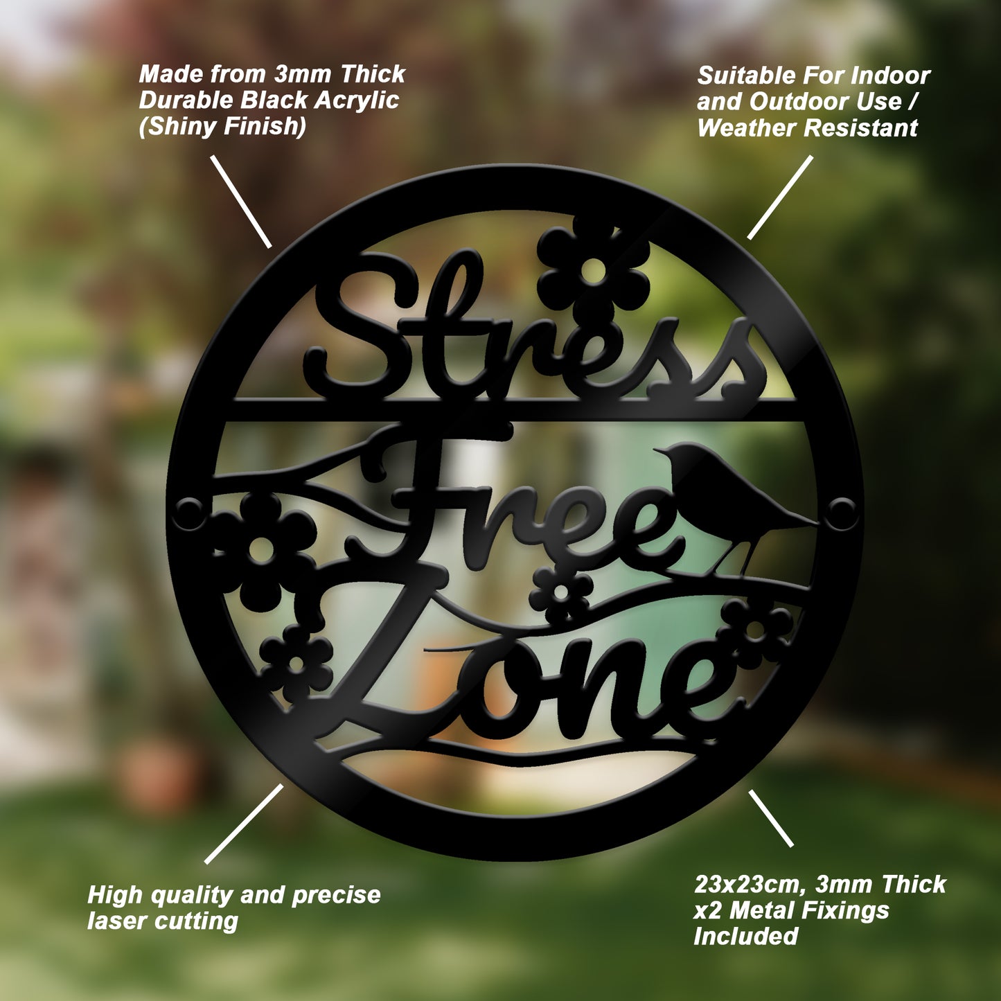 Garden Sign Stress Free Zone Outdoor Garden Shed 35x35cm