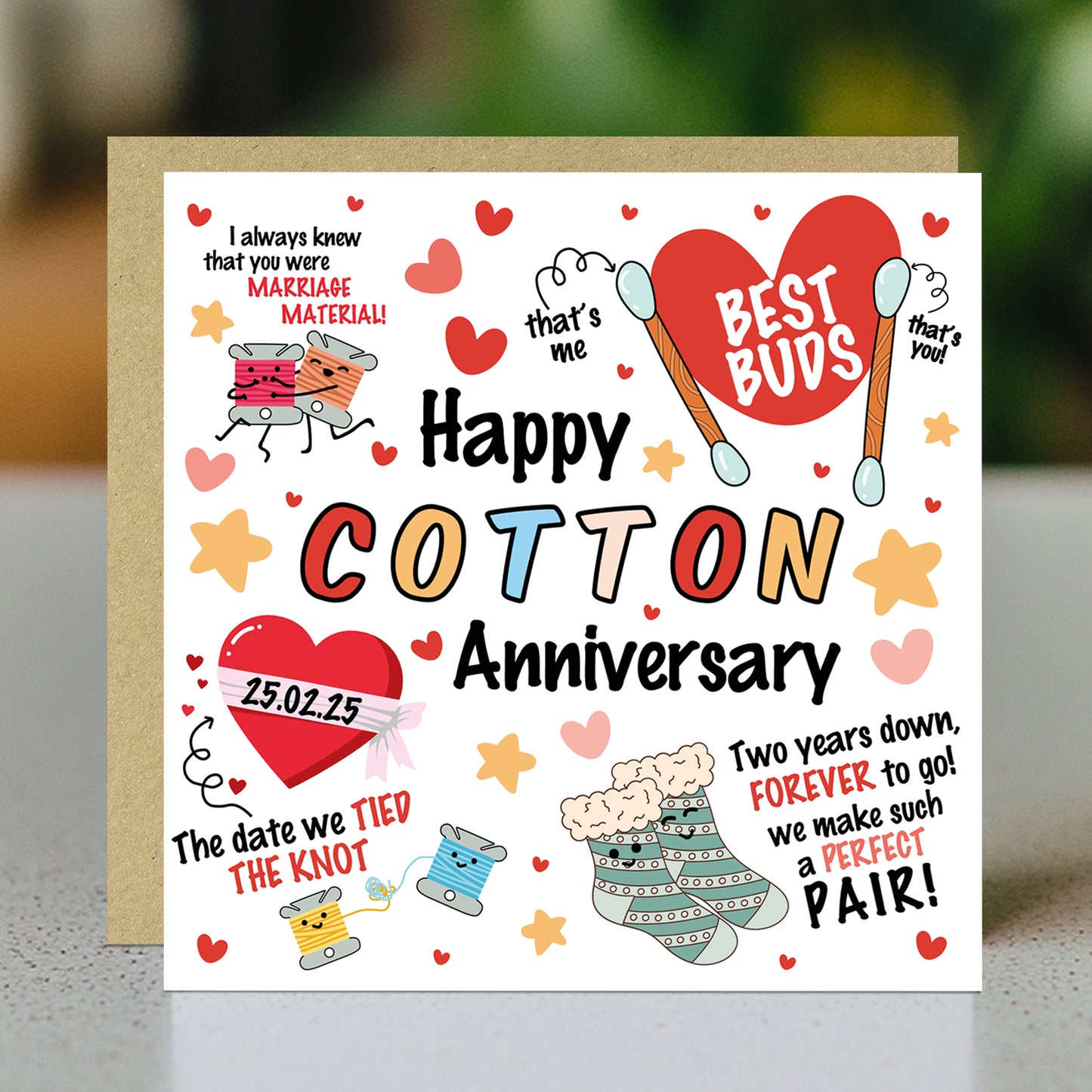 Happy Cotton Anniversary Card For Husband Wife Personalised 2nd