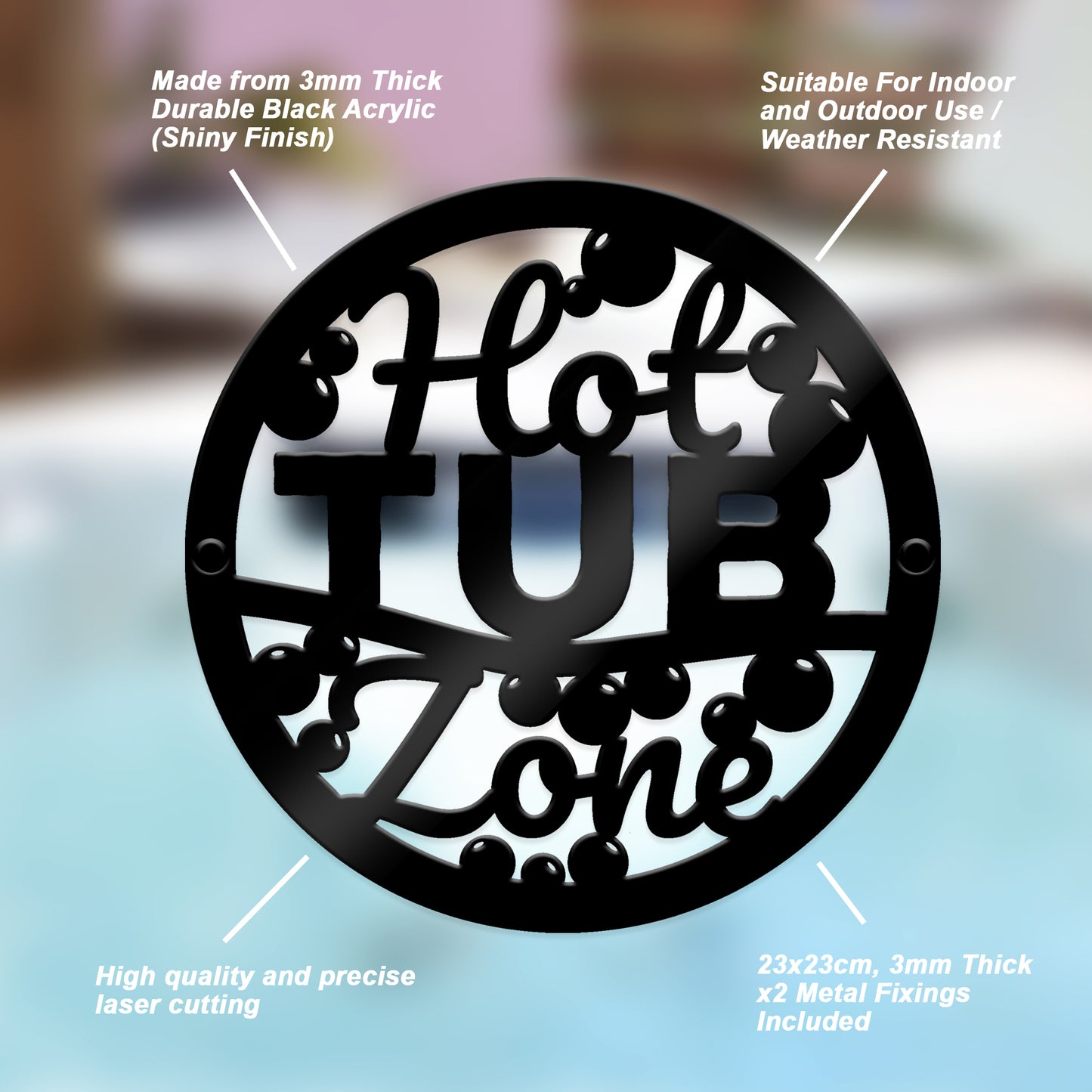 Hot Tub Plaque Wall Mounted Outdoor Garden Signs 23x23cm