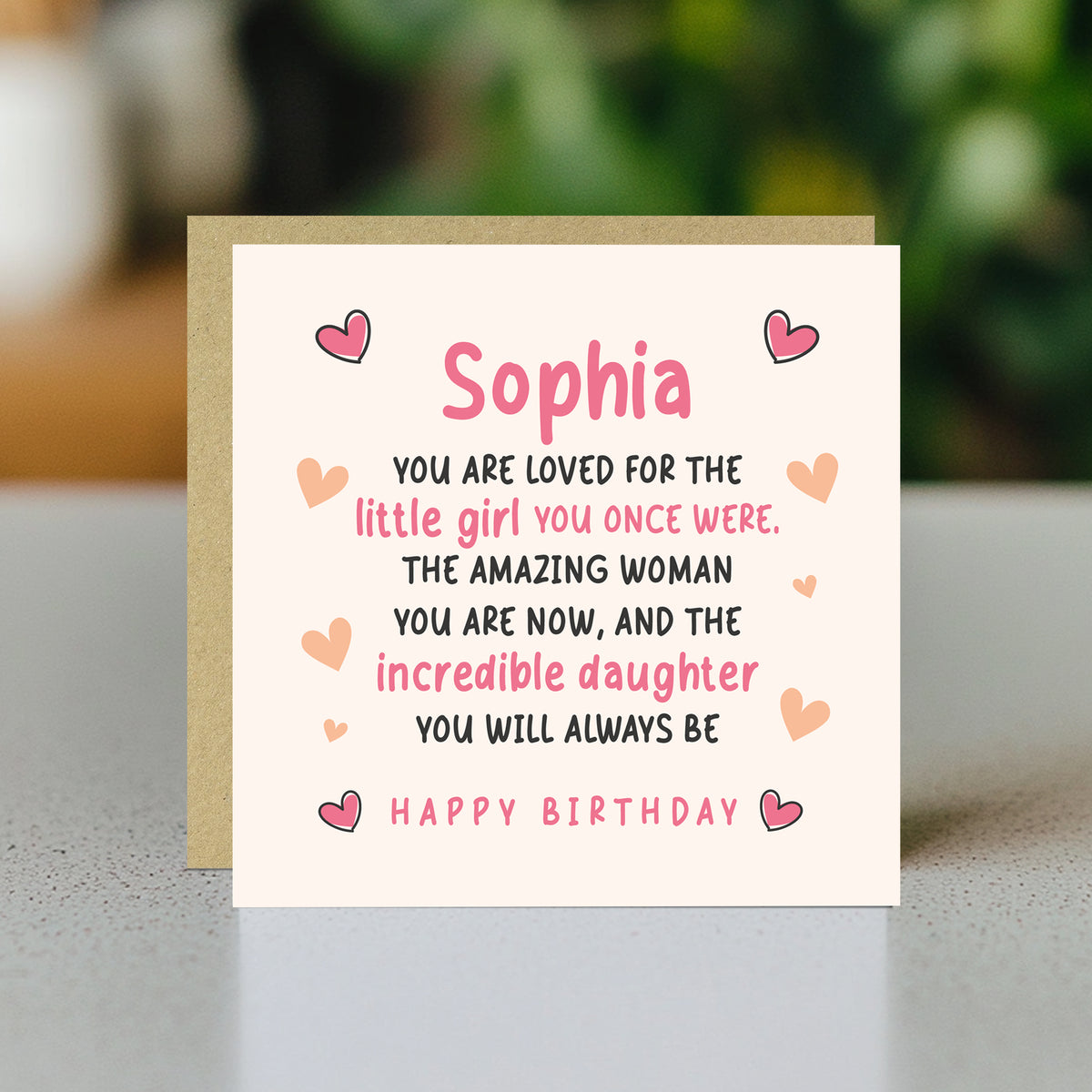 Personalised Birthday Card For Daughter Square Card With Envelop
