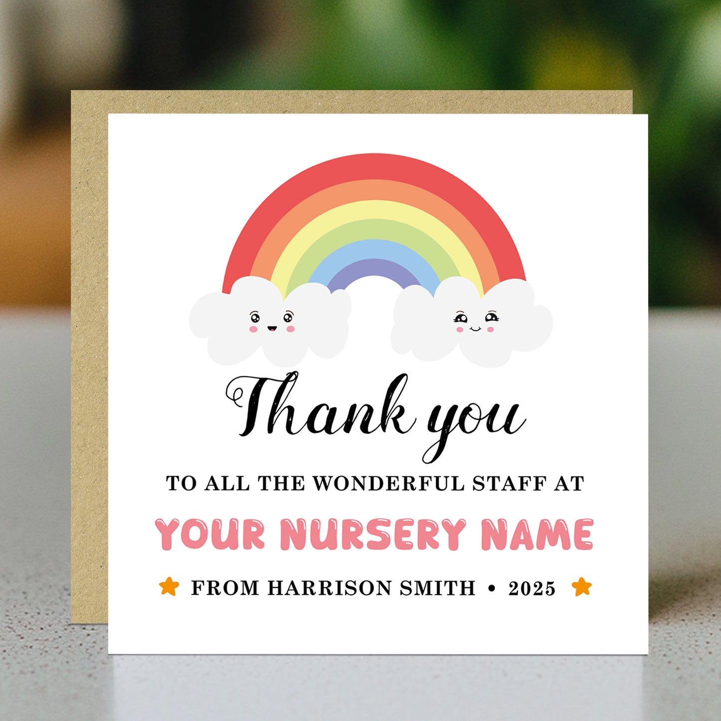 Personalised Thank You To The Wonderful Staff Card Nursery
