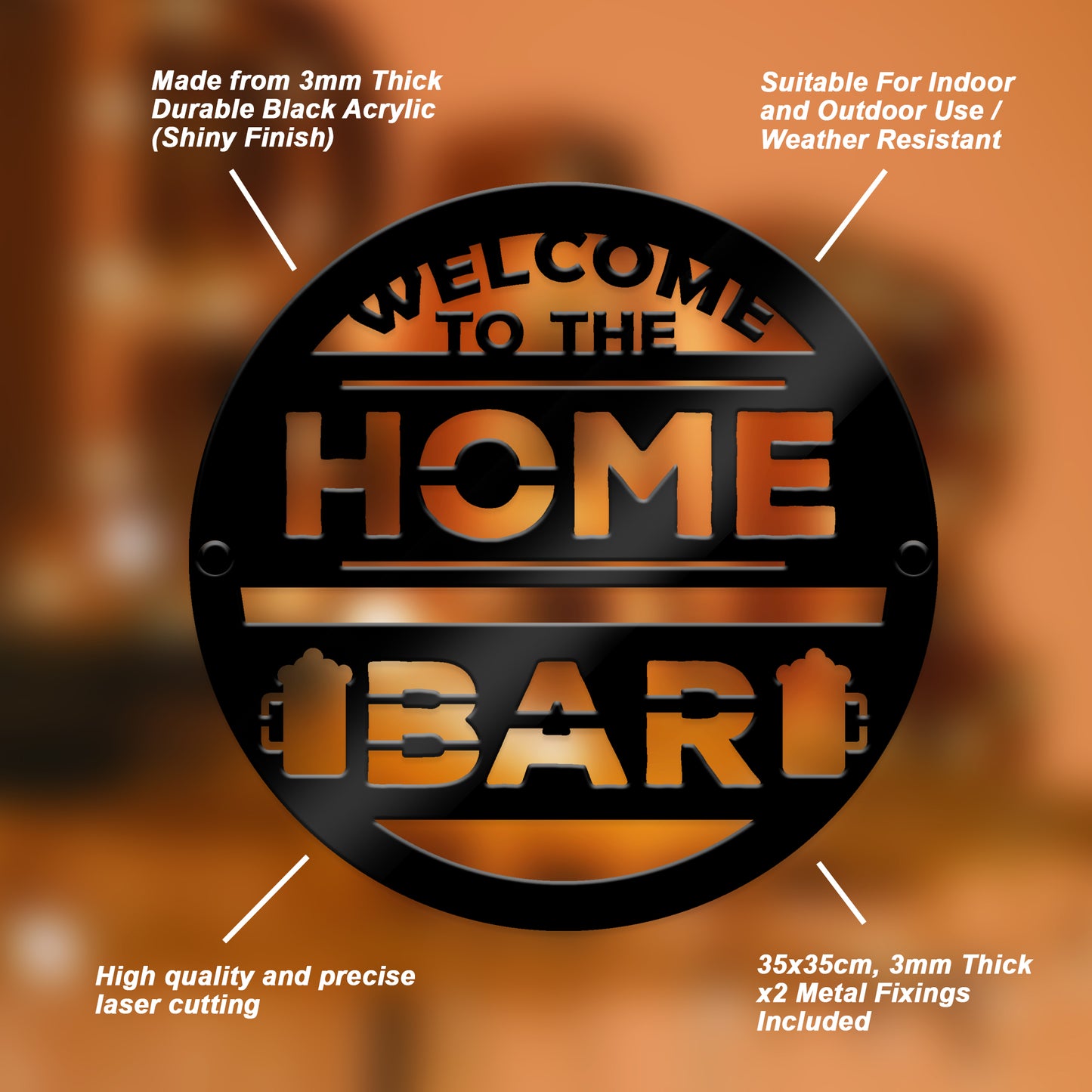 Home Bar Welcome Sign Plaque Garden Bar Man Cave 35x35cm
