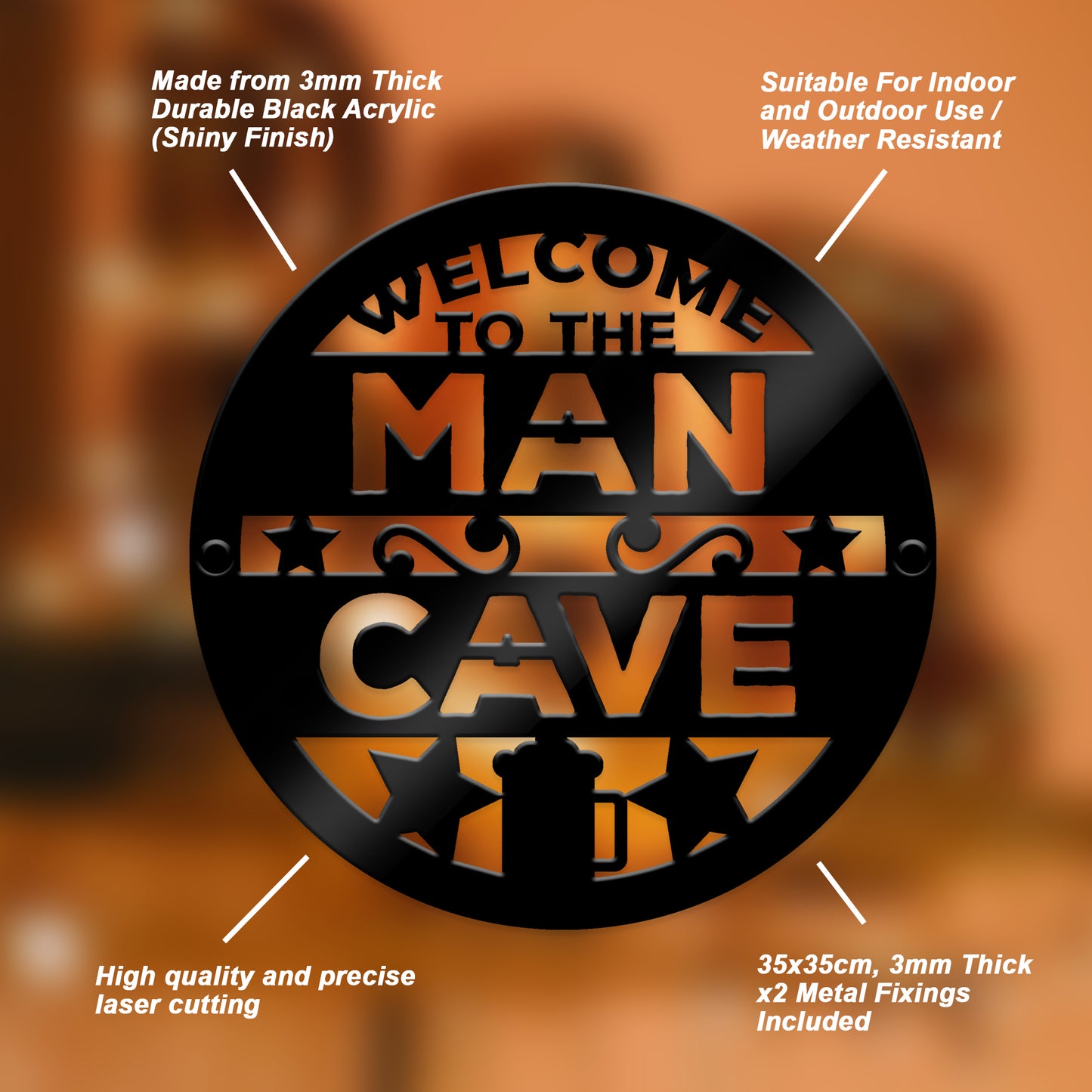 Man Cave Sign  Plaque For Garage Workshop Garden Shed 35x35cm