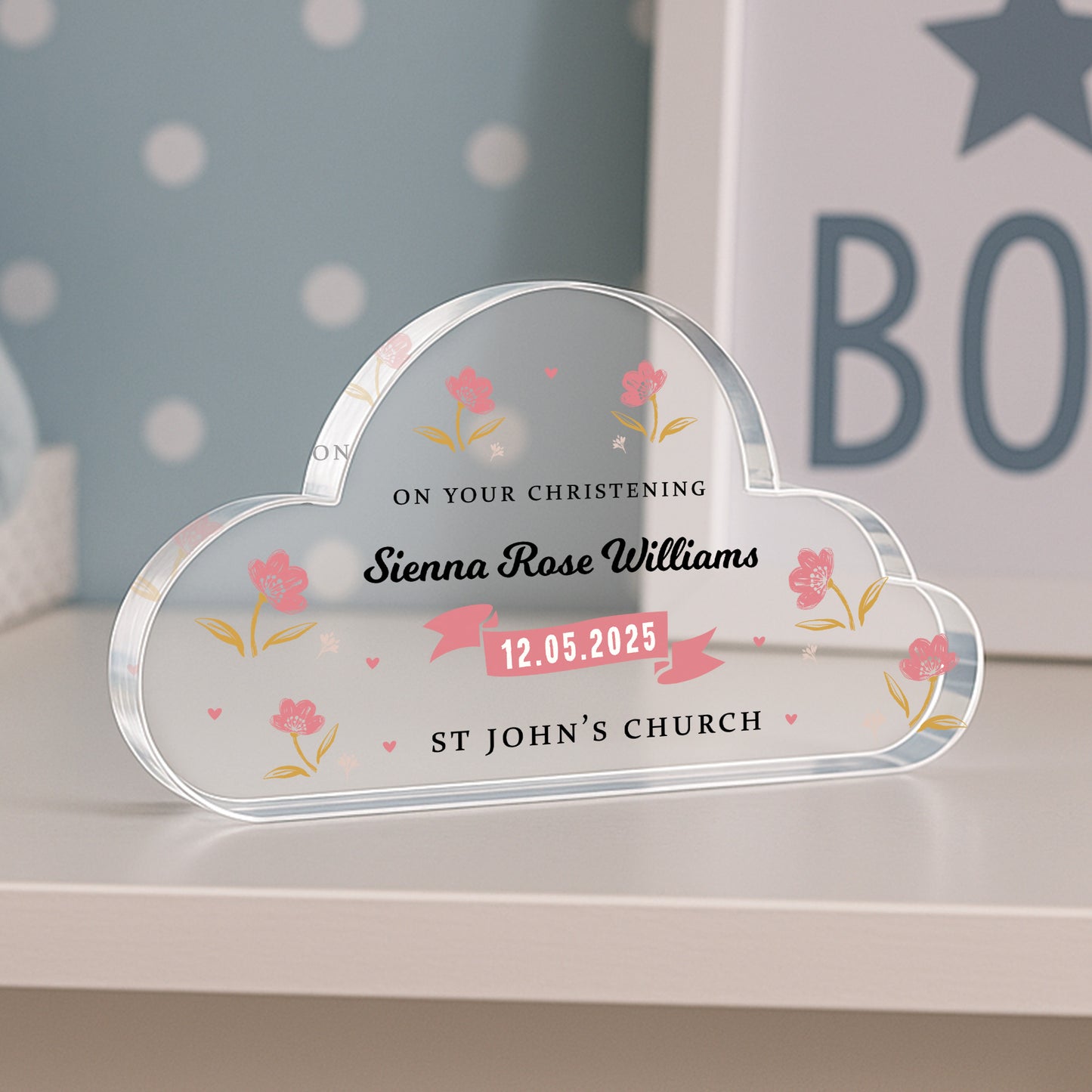 Personalised Christening Gift For Baby Girl Cloud Baby Plaque