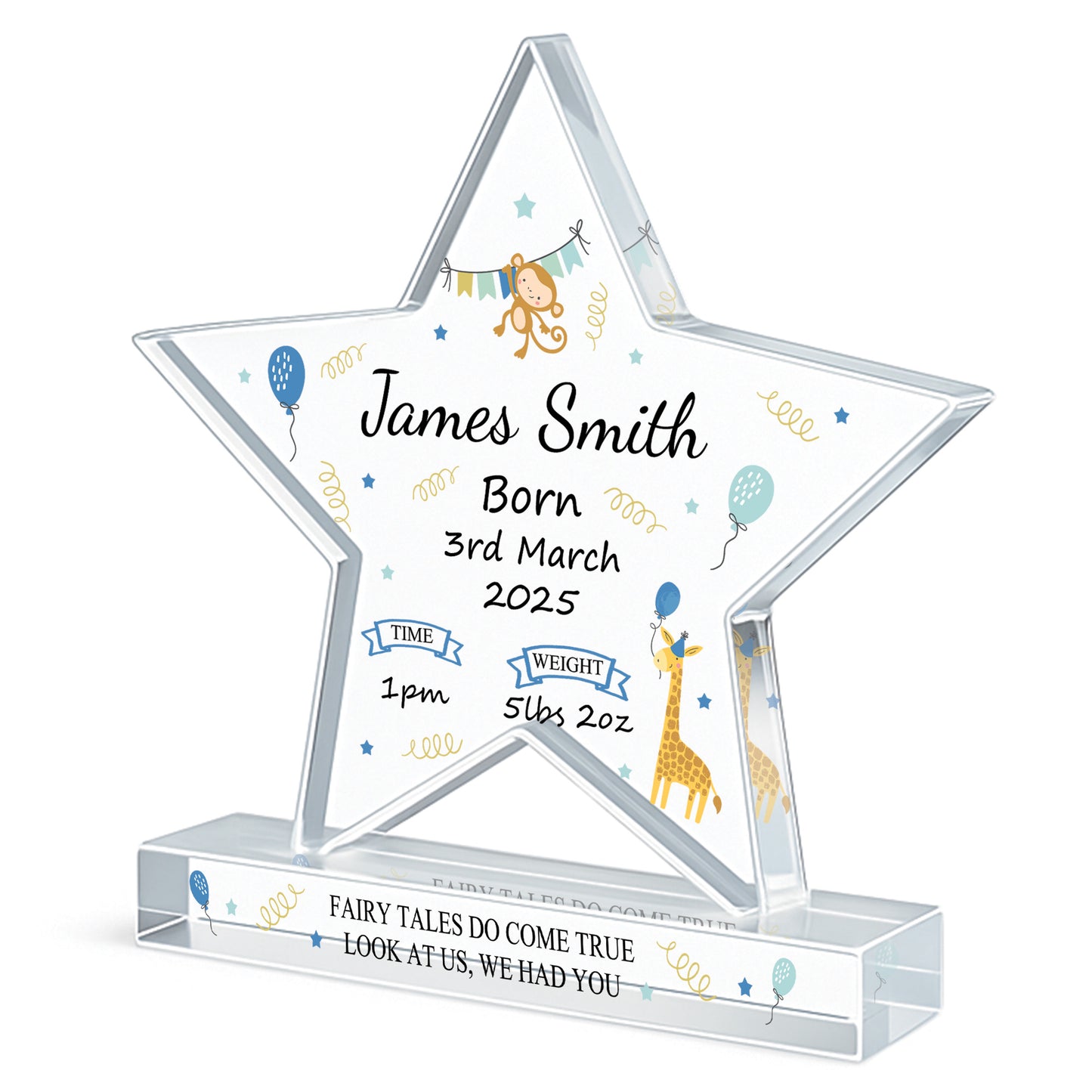 New Baby Personalised Gift Birth Details Gift Acrylic Star